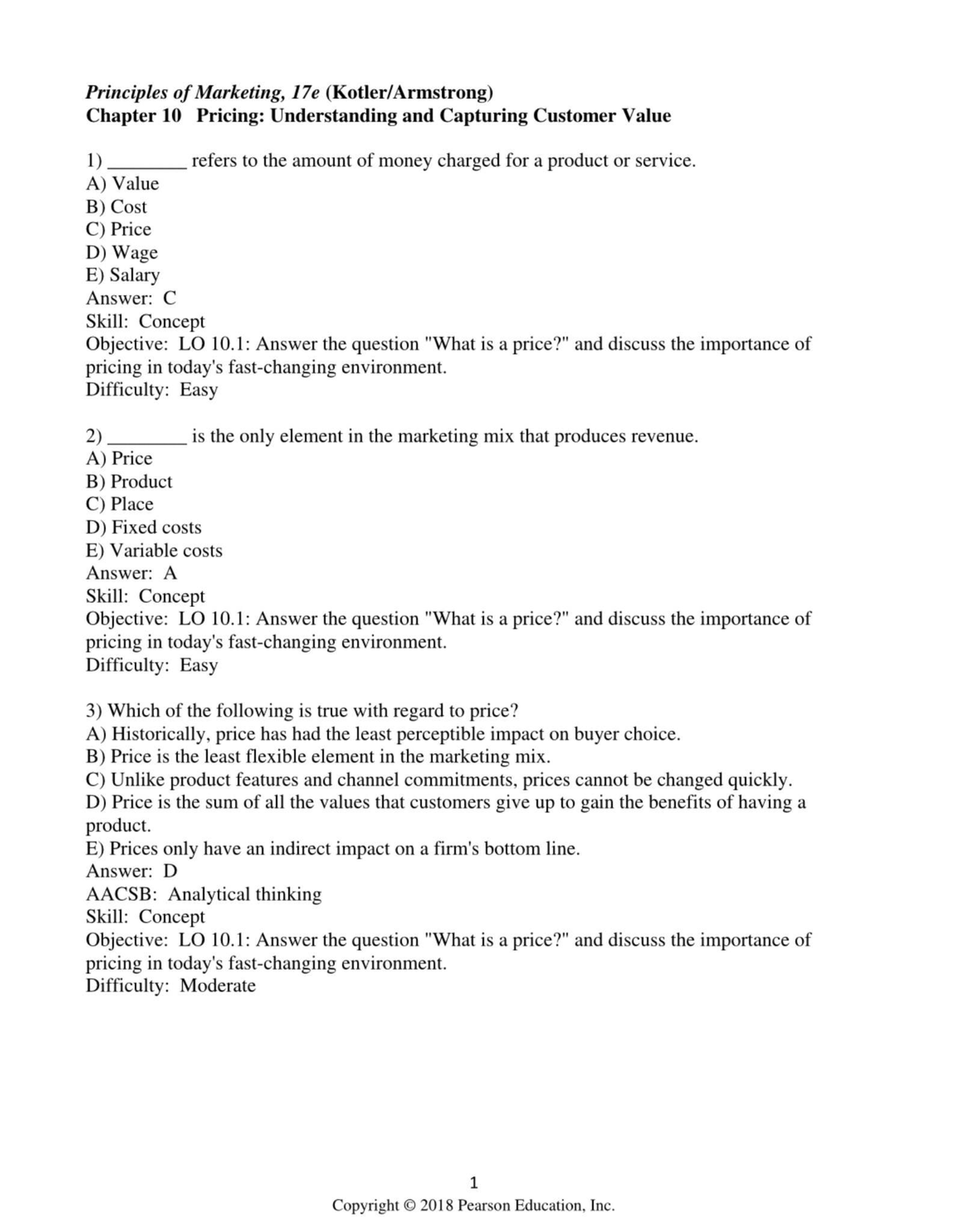 Principles of Marketing 17e: Chapter 10 Pricing Strategies and Customer ...