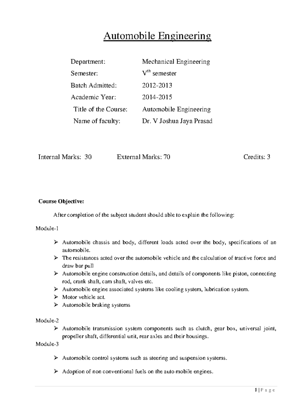 Automobile Engineering Notes (ME-301) - V Semester Overview - Studocu