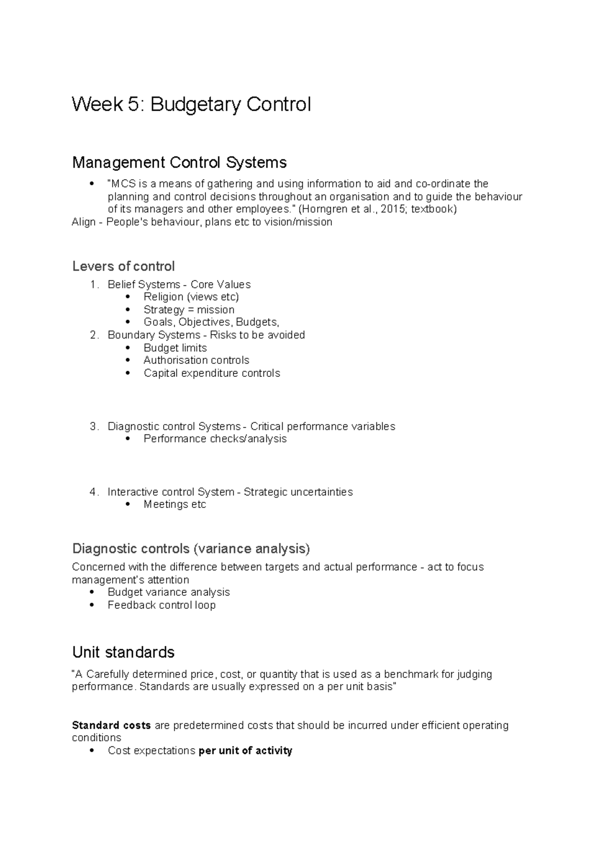 Budgetary Control Overview: Key Concepts and Variance Analysis - Studocu