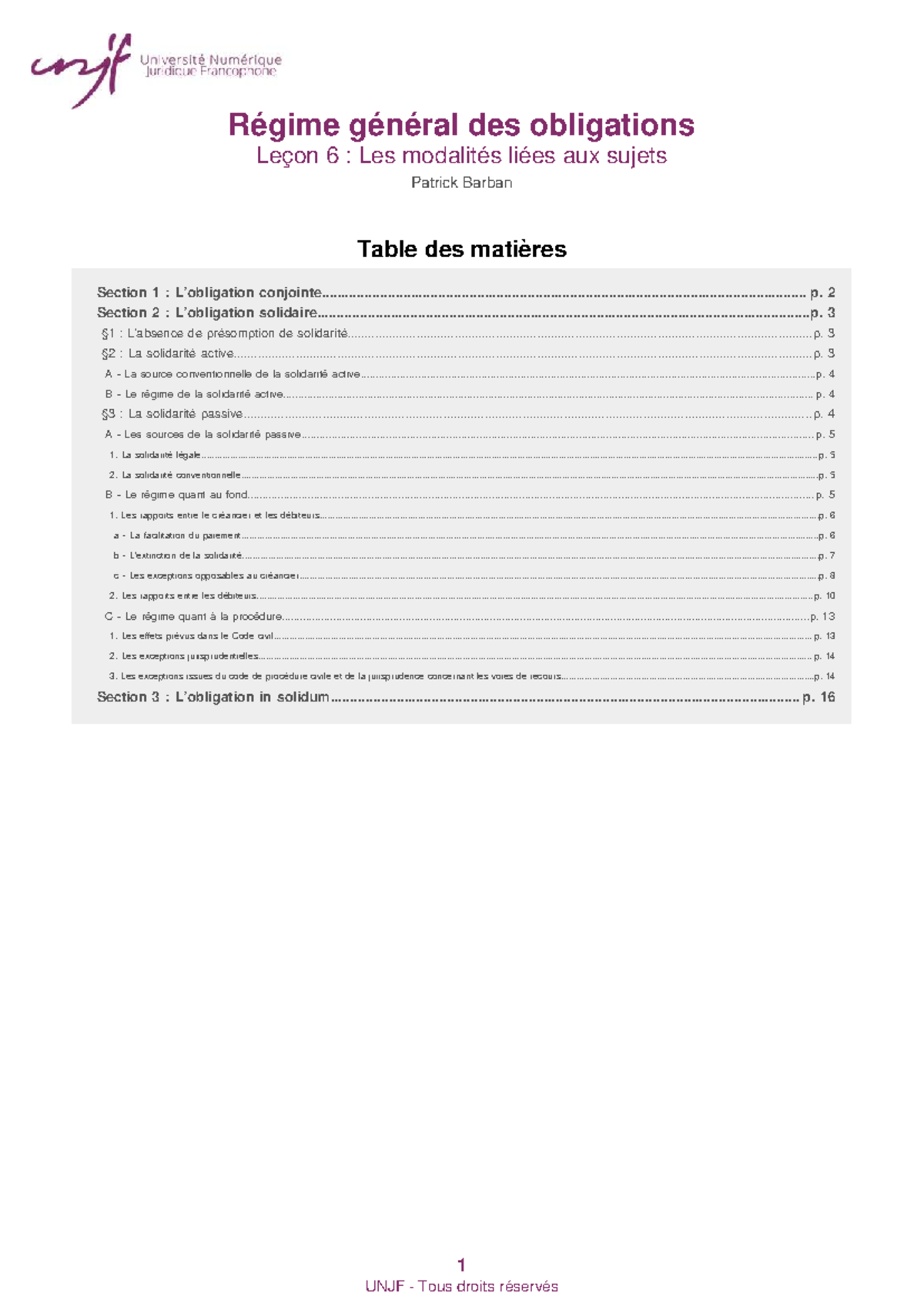 Régime Général des Obligations - Leçon 6 : Modalités des Sujets - Studocu