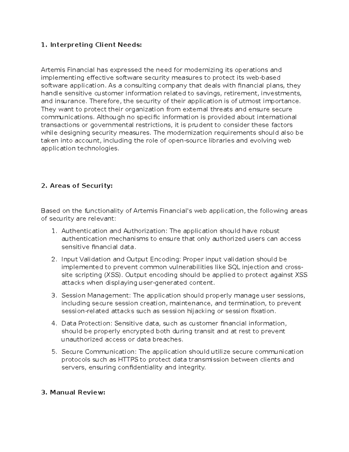 CS 305 Project 1: Guidelines for Security Measures at Artemis Financial ...