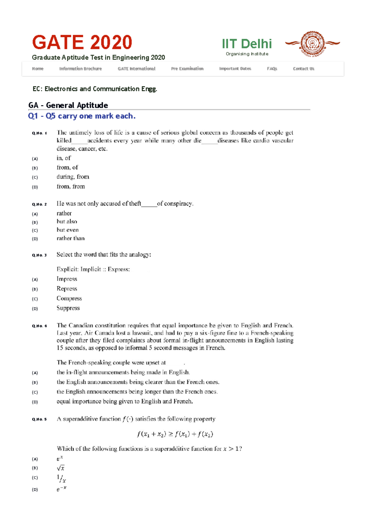 GATE-ECE-2020: General Aptitude Questions and Answer Key - Studocu
