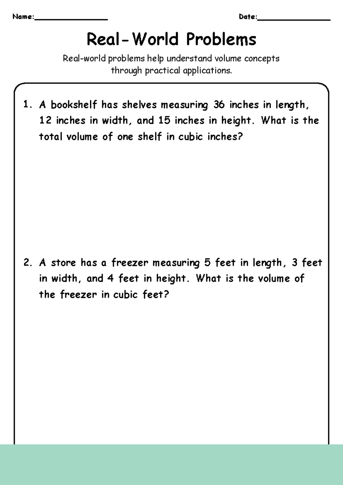 5th Grade Volume Word Problems Worksheet - Practical Applications - Studocu