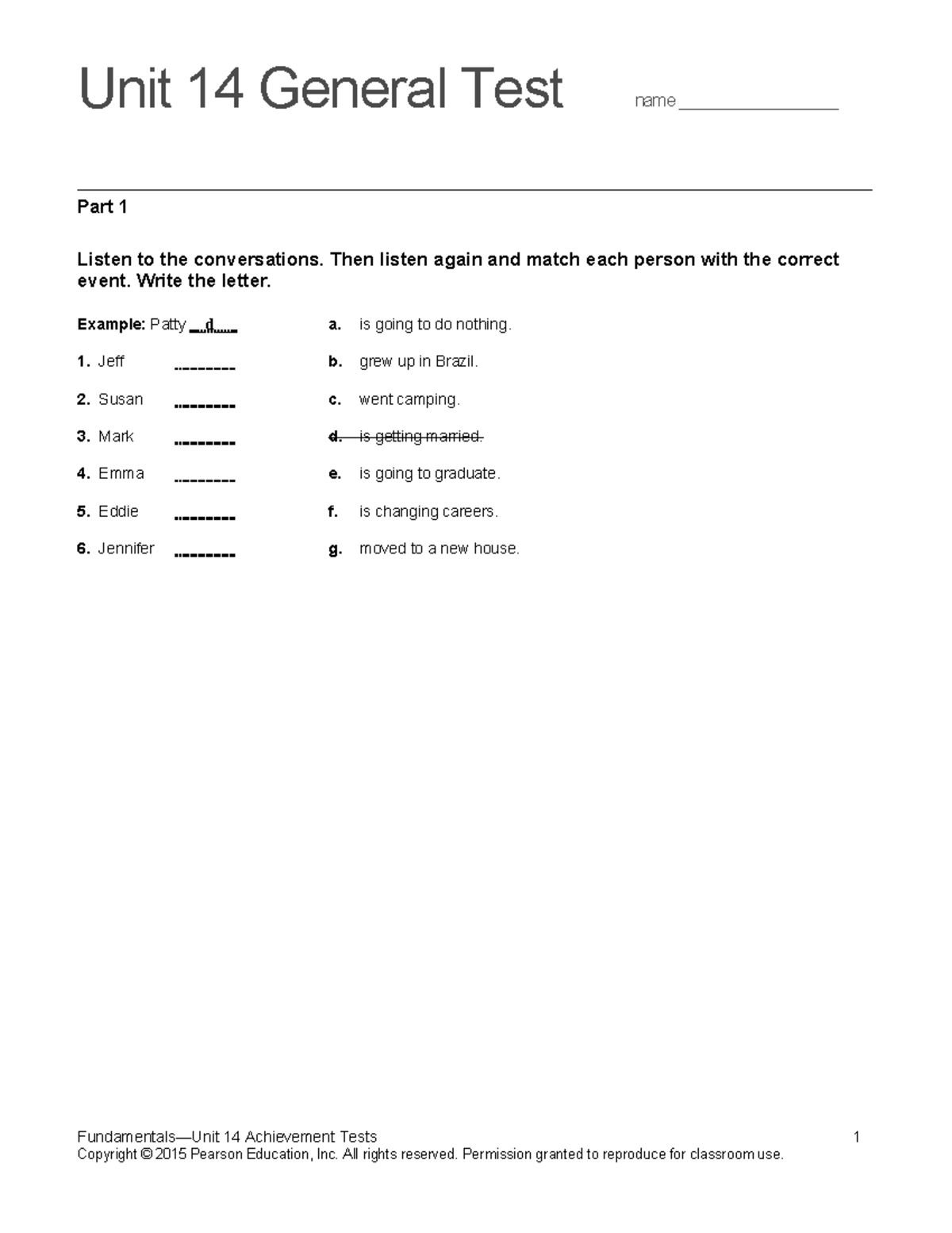 Top Notch Fundamentals Unit 14 General Test Assessment - Studocu