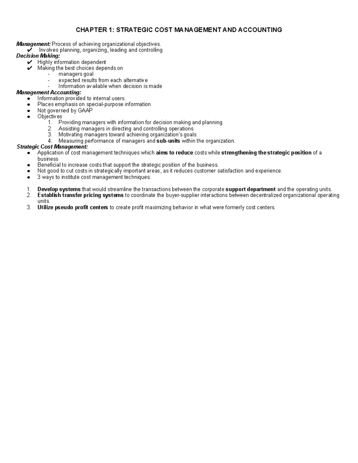 CHAPTER 1: STRATEGIC COST MANAGEMENT AND ACCOUNTING (SCM Notes) - Studocu