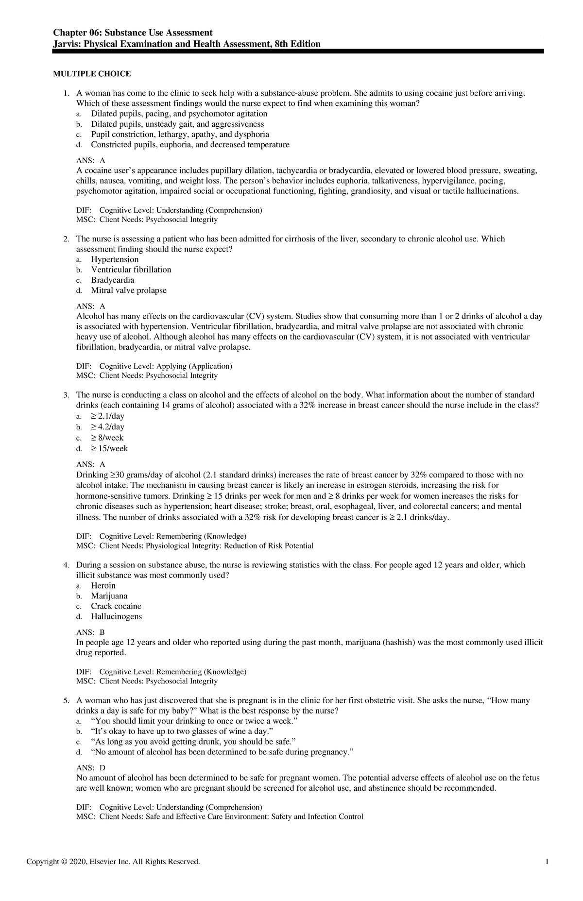 Exam View - Chapter 06: Substance Use Assessment Insights - Studocu