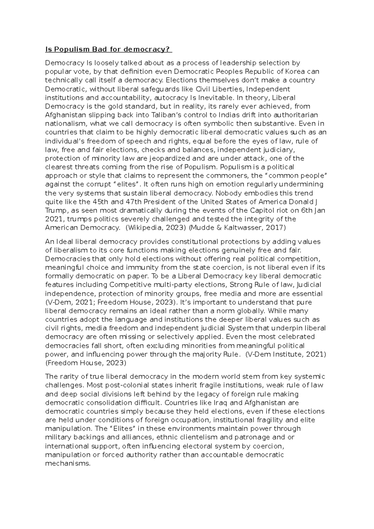 Populism and Its Impact on Democracy: A Critical Analysis - Studocu
