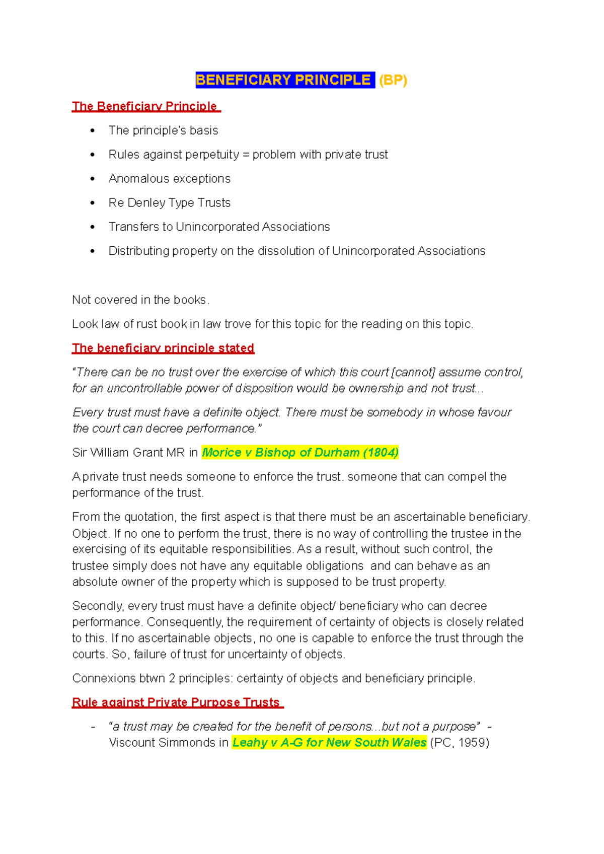Y2 S1 Trust Law: Understanding the Beneficiary Principle in Detail ...