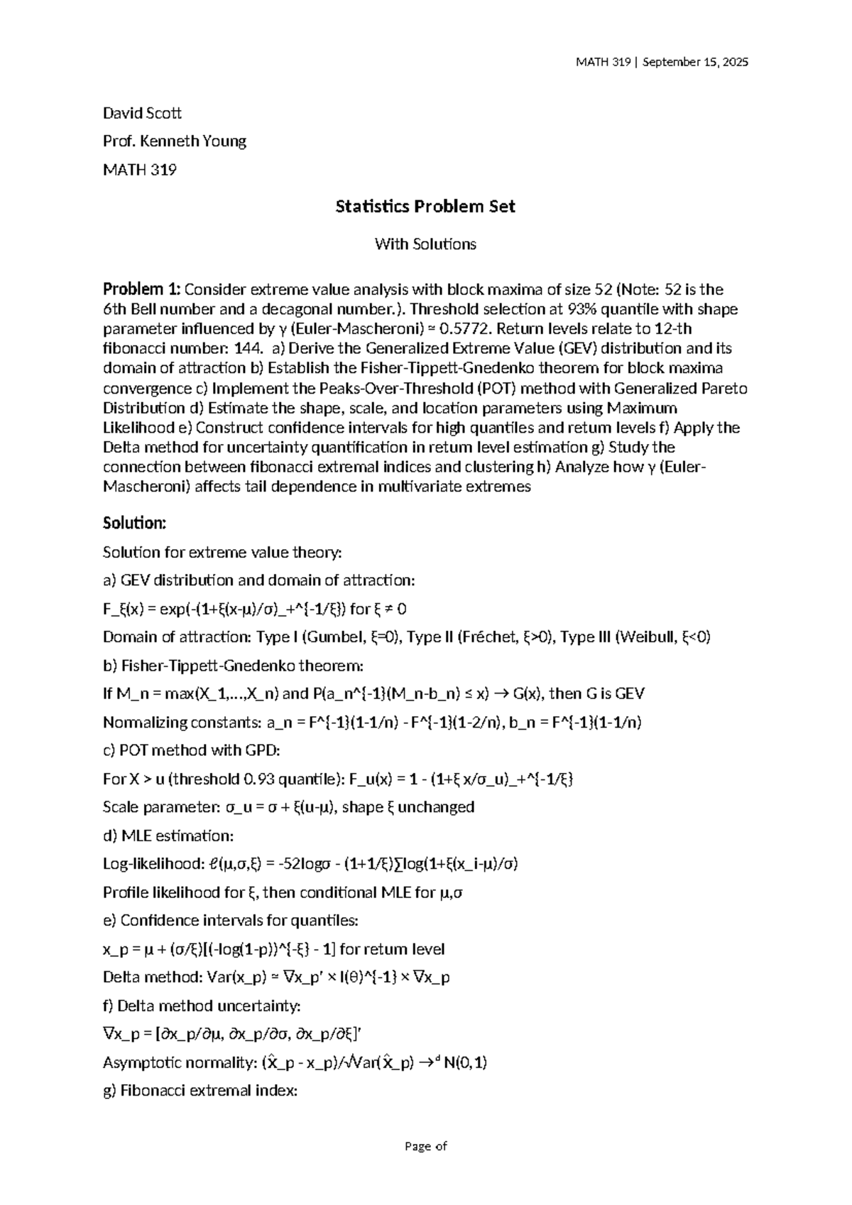 MATH 319 Final Exam Solutions: Advanced Statistical Analysis - Studocu
