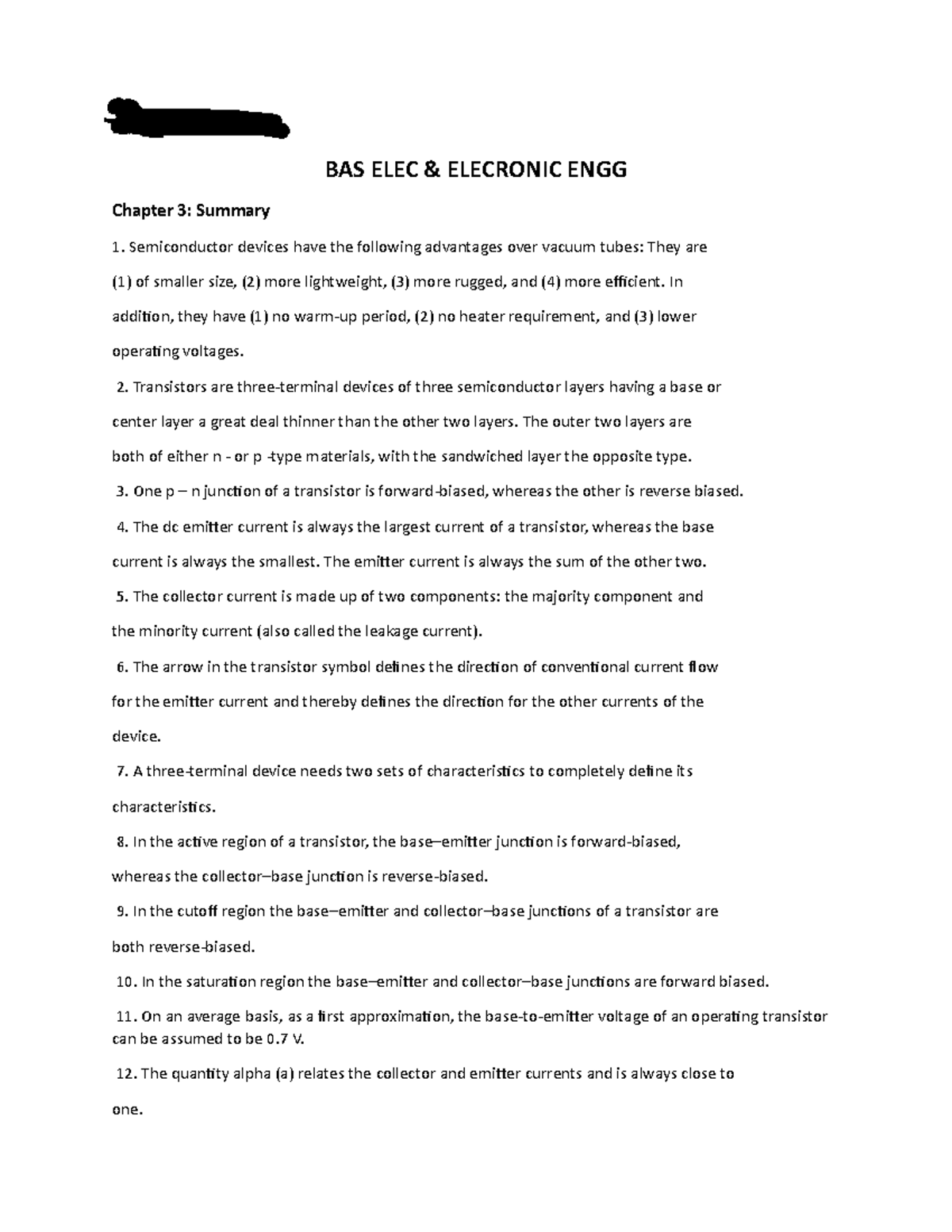 Chapter 3 Summary: Key Concepts in Semiconductor Devices (BAS ELEC ...