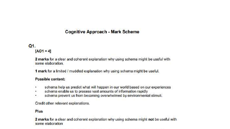 AQA Psychology Cognitive Approach Mark Scheme Analysis - Studocu