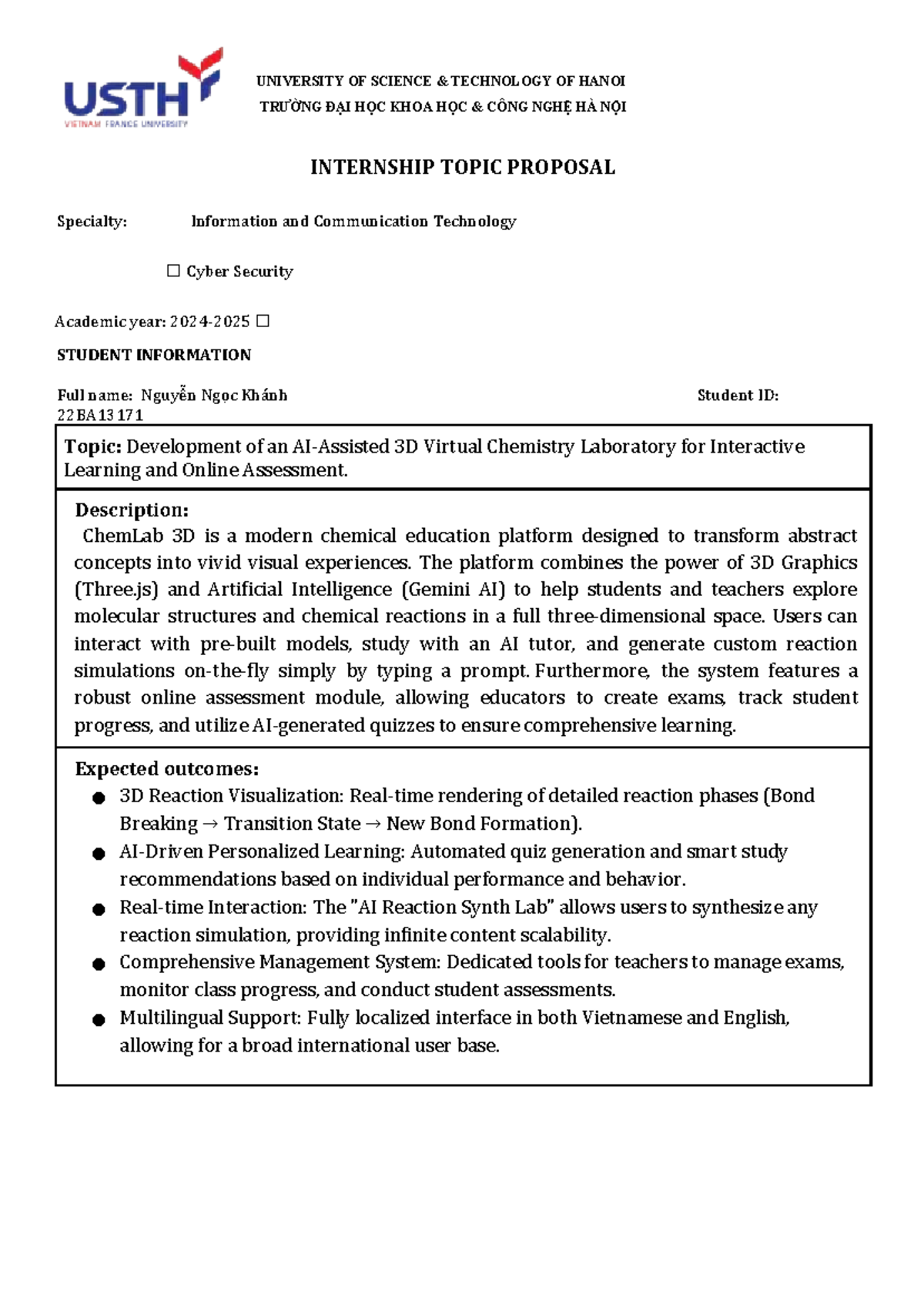 Internship Proposal 2026: 3D Virtual Chemistry Lab Development - Studocu