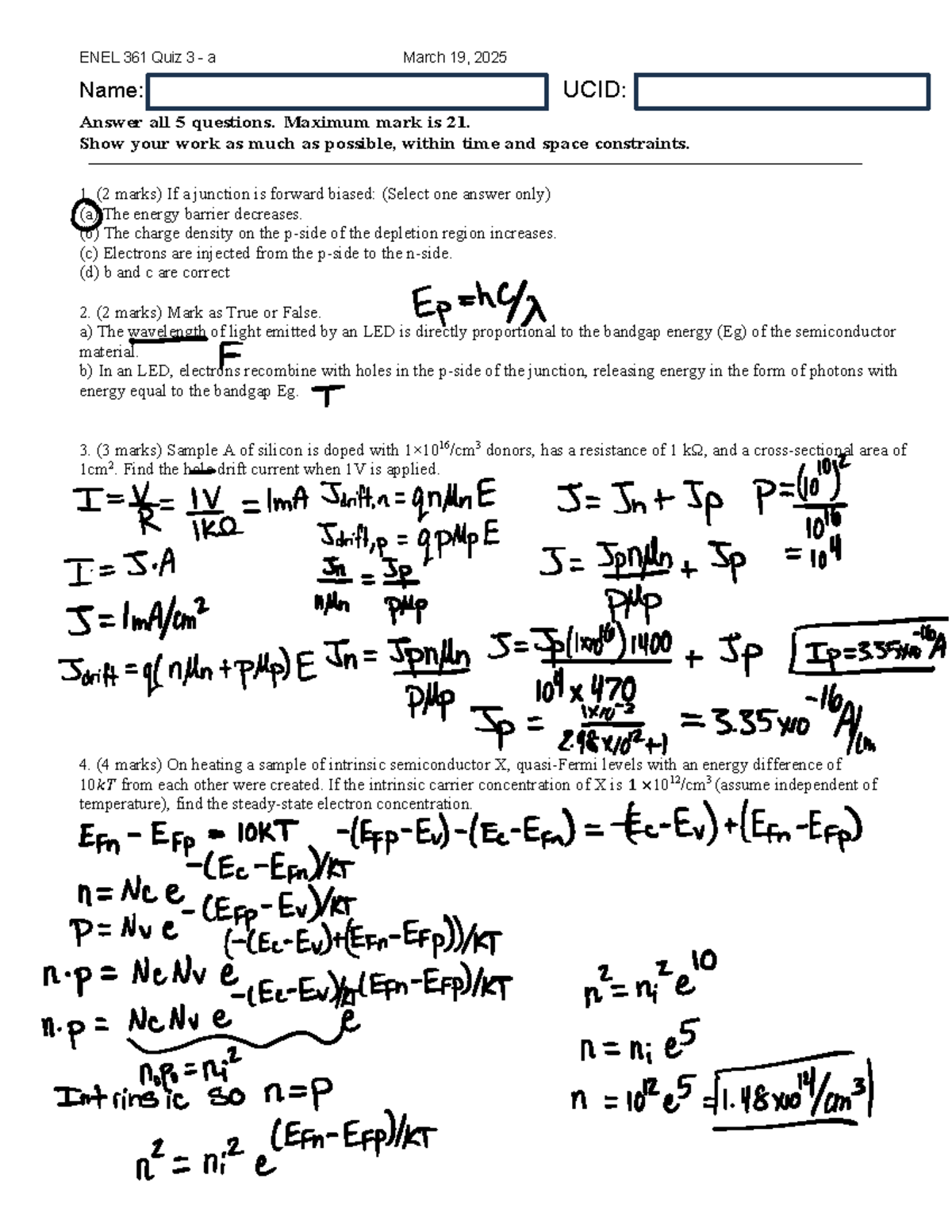 ENEL 361 Quiz 3 Solutions - March 19, 2025 - Studocu