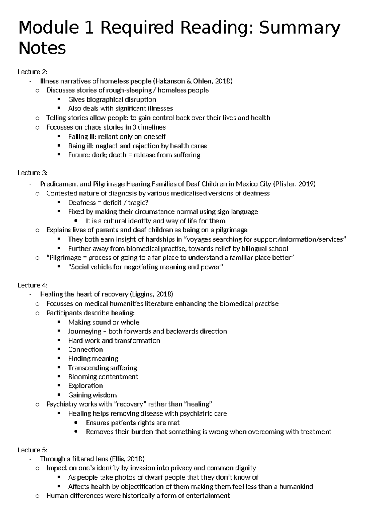Module 1 Required Reading Summary Notes: Illness Narratives & Healing ...