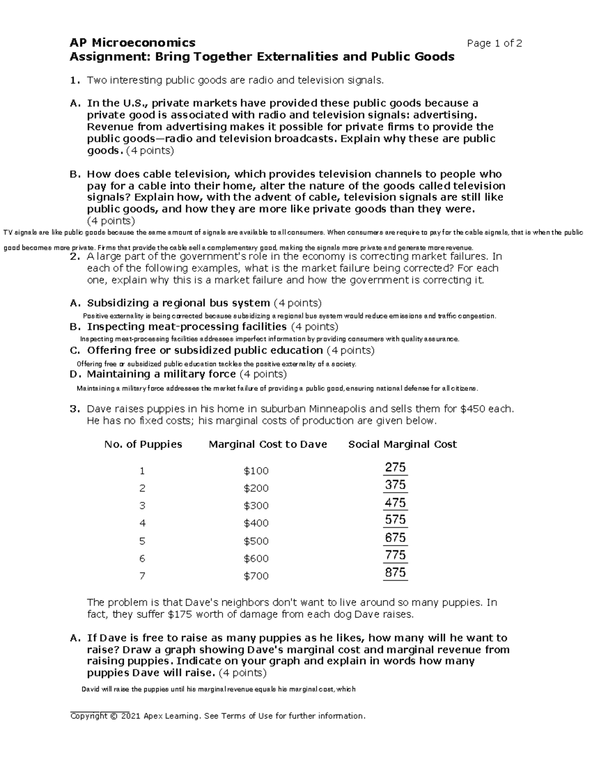 AP Microeconomics Assignment: Externalities & Public Goods Analysis ...