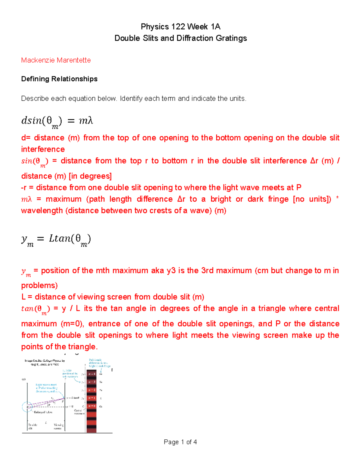 Physics 122 Homework Week 1A: Double Slits & Diffraction Gratings - Studocu
