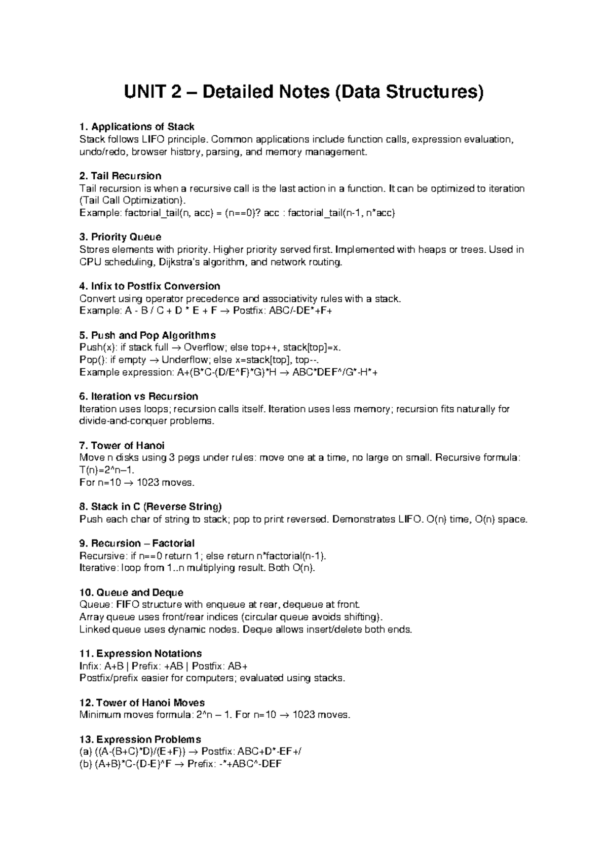 UNIT 2 Detailed Notes on Data Structures and Algorithms - Studocu