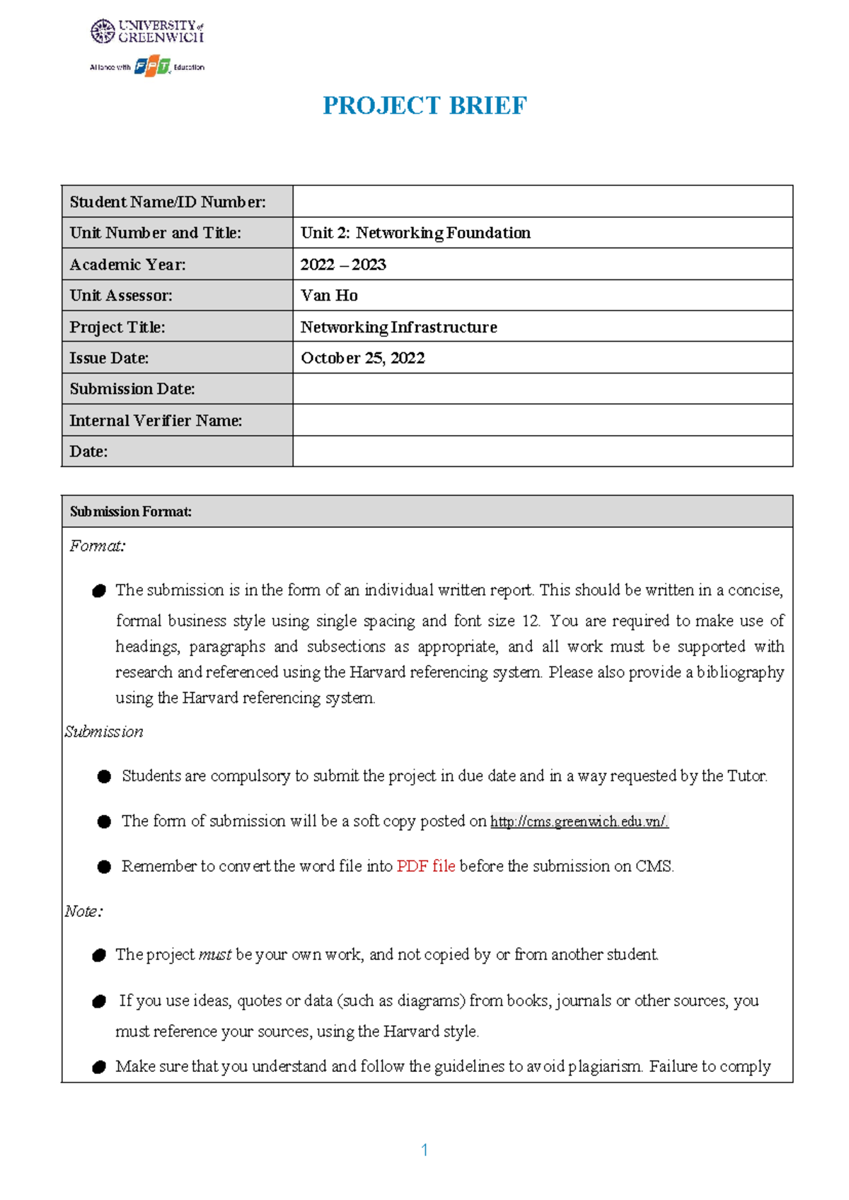 Assignment 1 bref 1619A subject 2024 year - PROJECT BRIEF Student Name ...