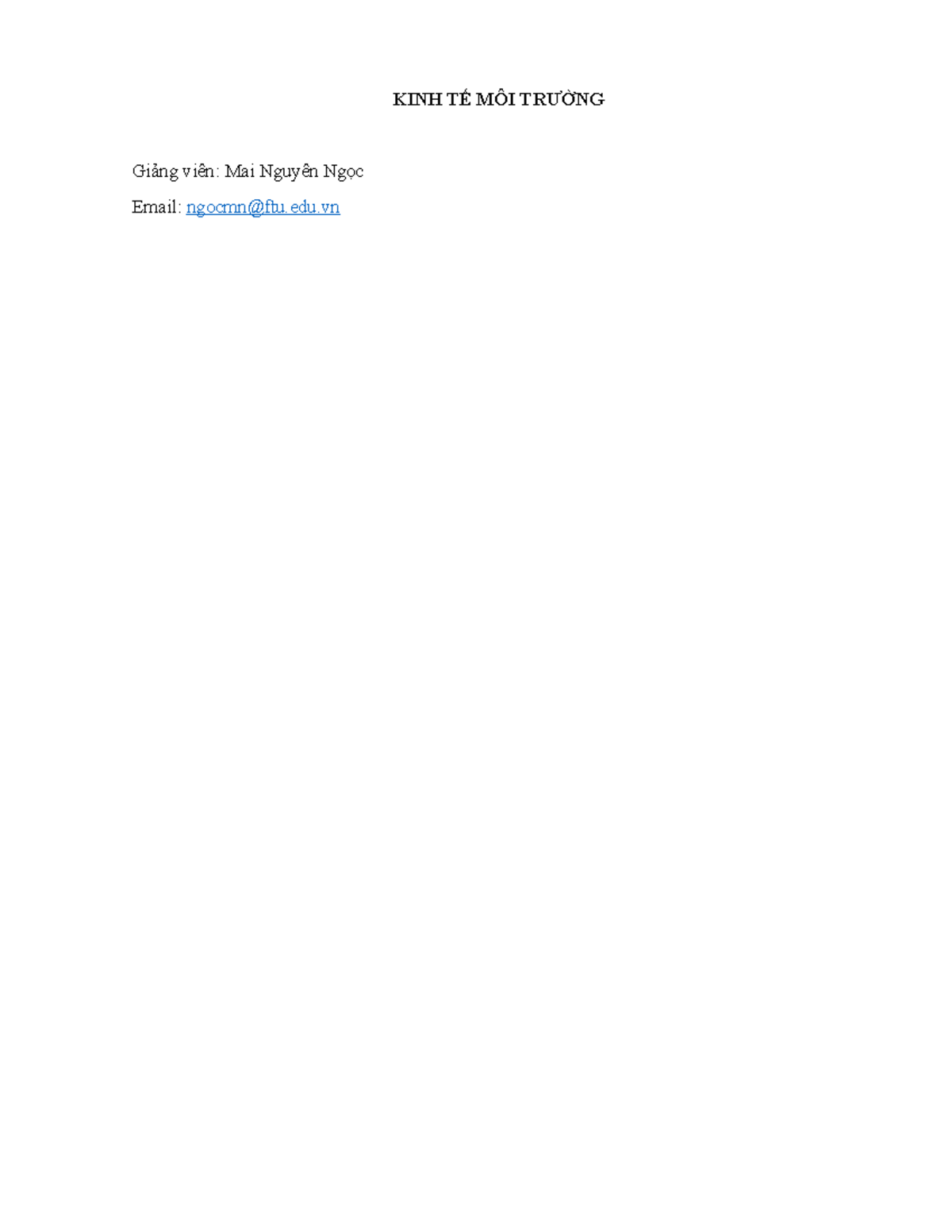 Kinh tế Môi Trường - Ghi chú từ Cô Mai Nguyên Ngọc - Document Preview