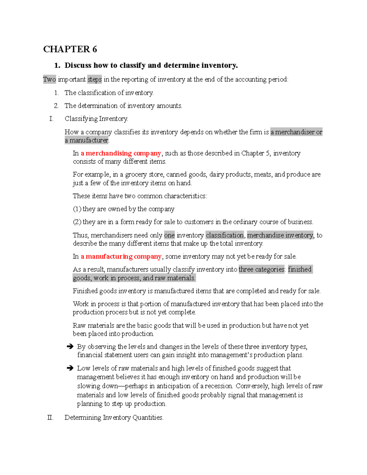 Final Exam Review: Chapter 6 - Inventory Classification & Valuation ...