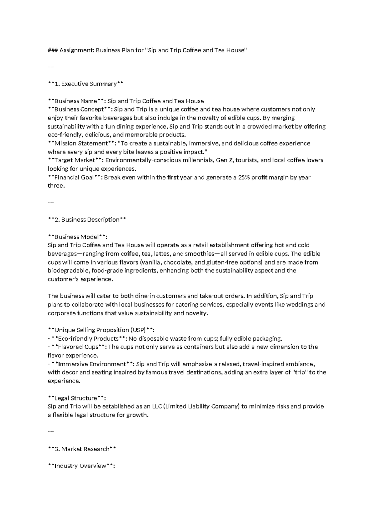 BUS 101: Assignment - Business Plan for Sip and Trip Coffee House - Studocu