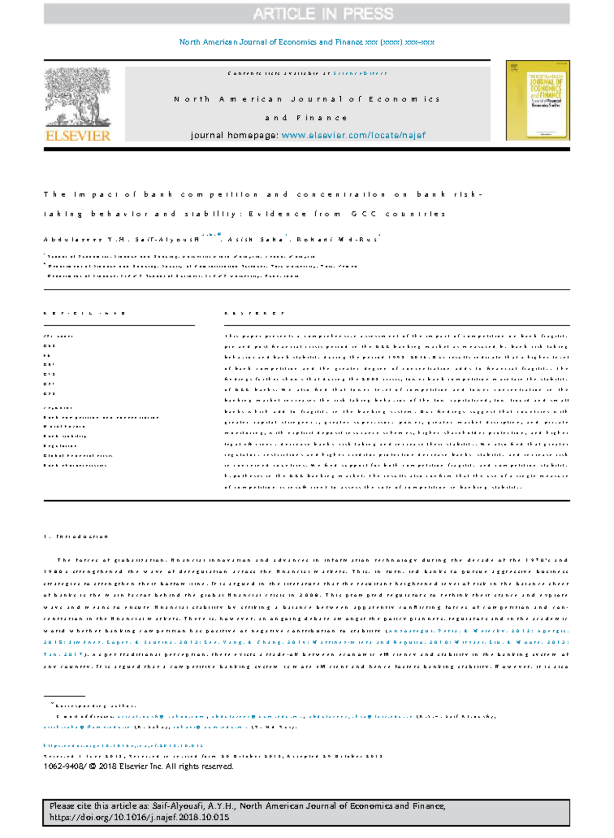 The Impact of Bank Competition and Concentration on Risk in GCC Banks ...