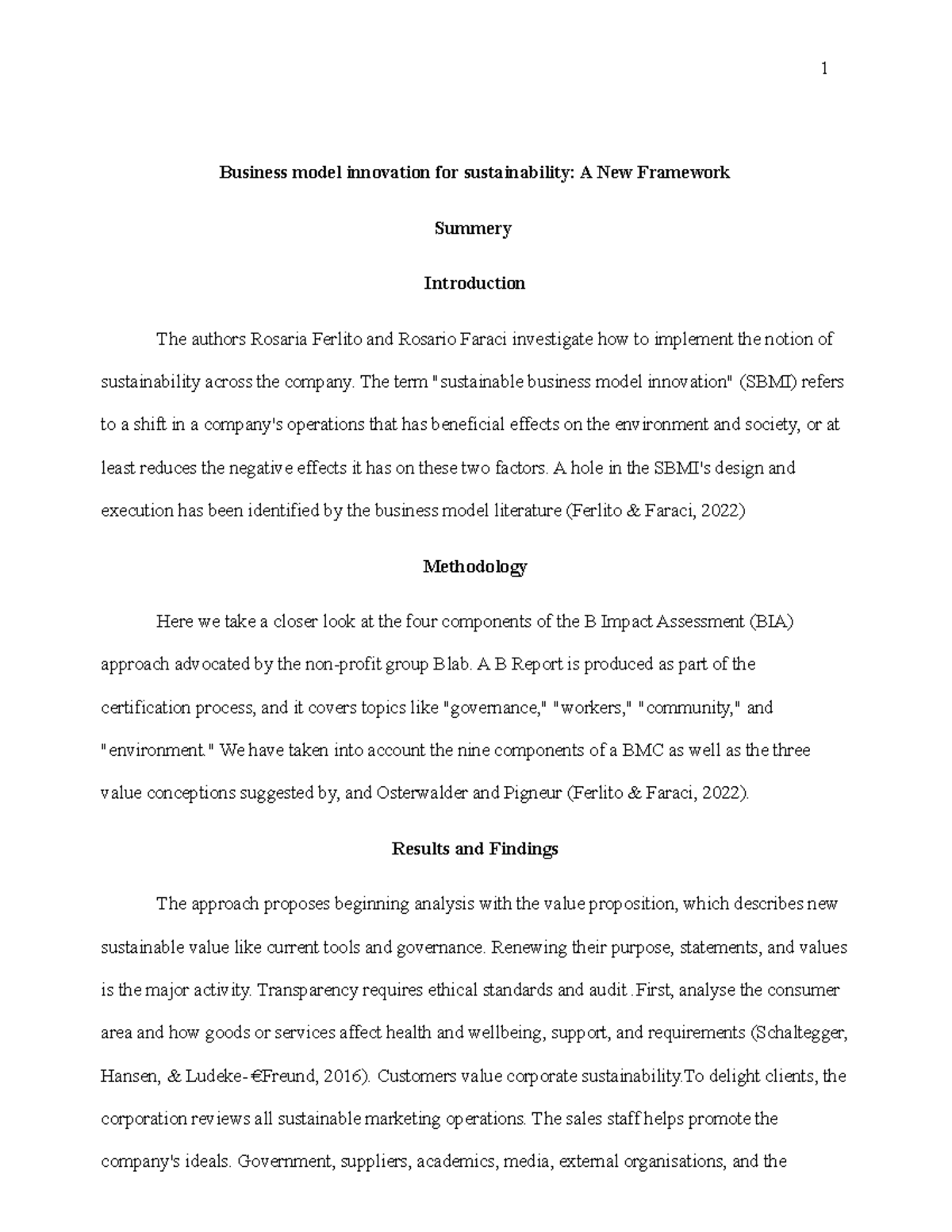 Business Model Innovation for Sustainability: A New Framework Analysis ...