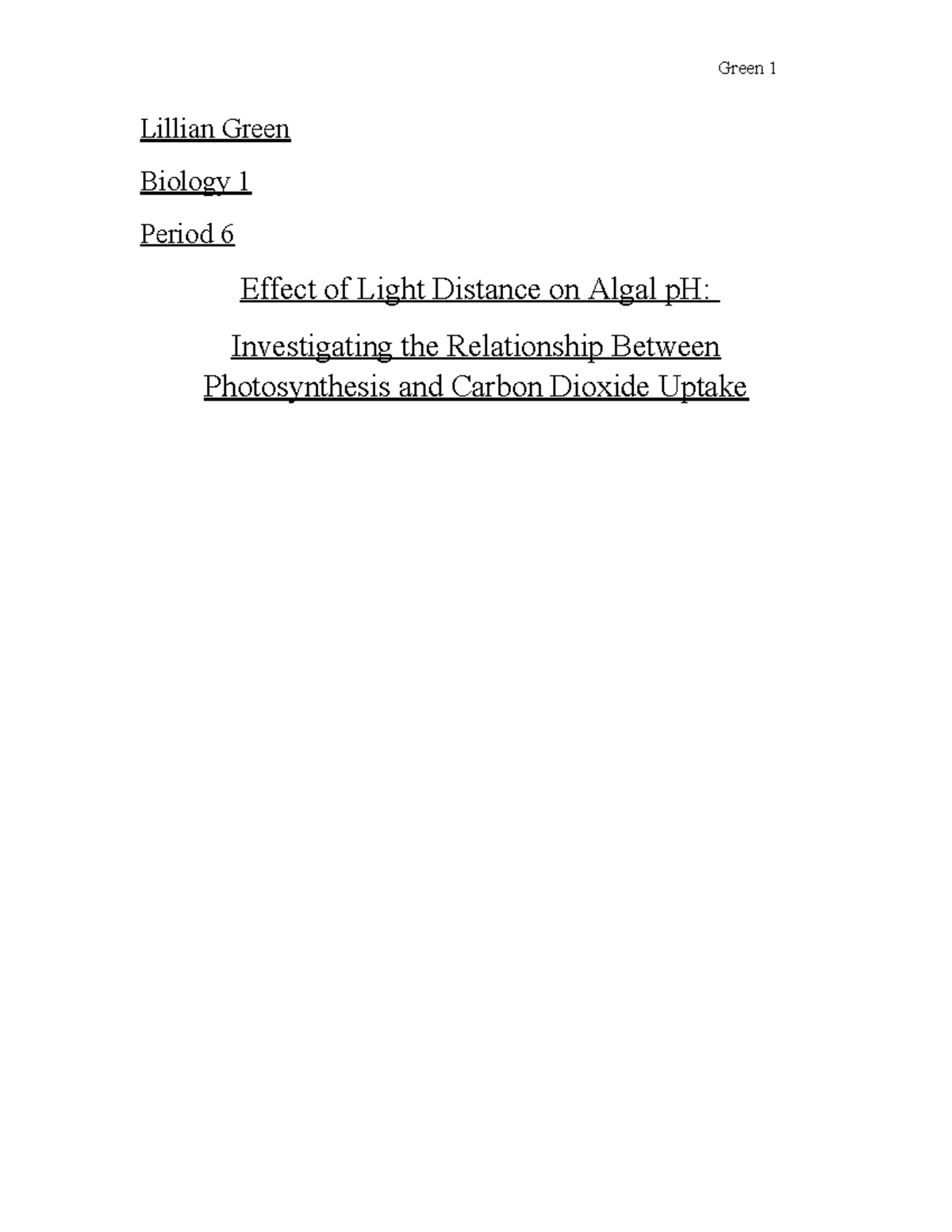 Biology 1 Lab Report: Effect of Light Distance on Algal pH - Studocu