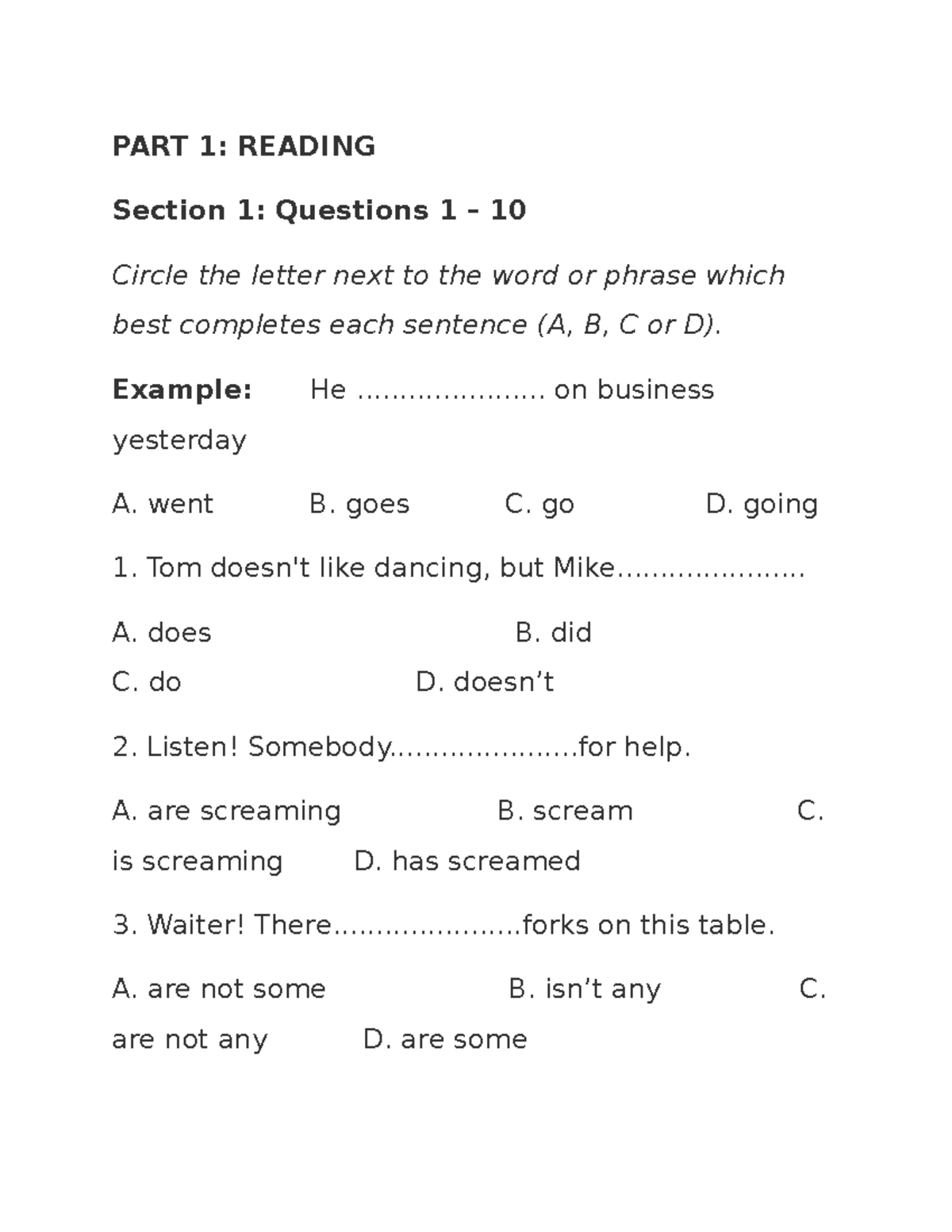 TEST B1 - Reading Comprehension Exercises and Activities - Studocu