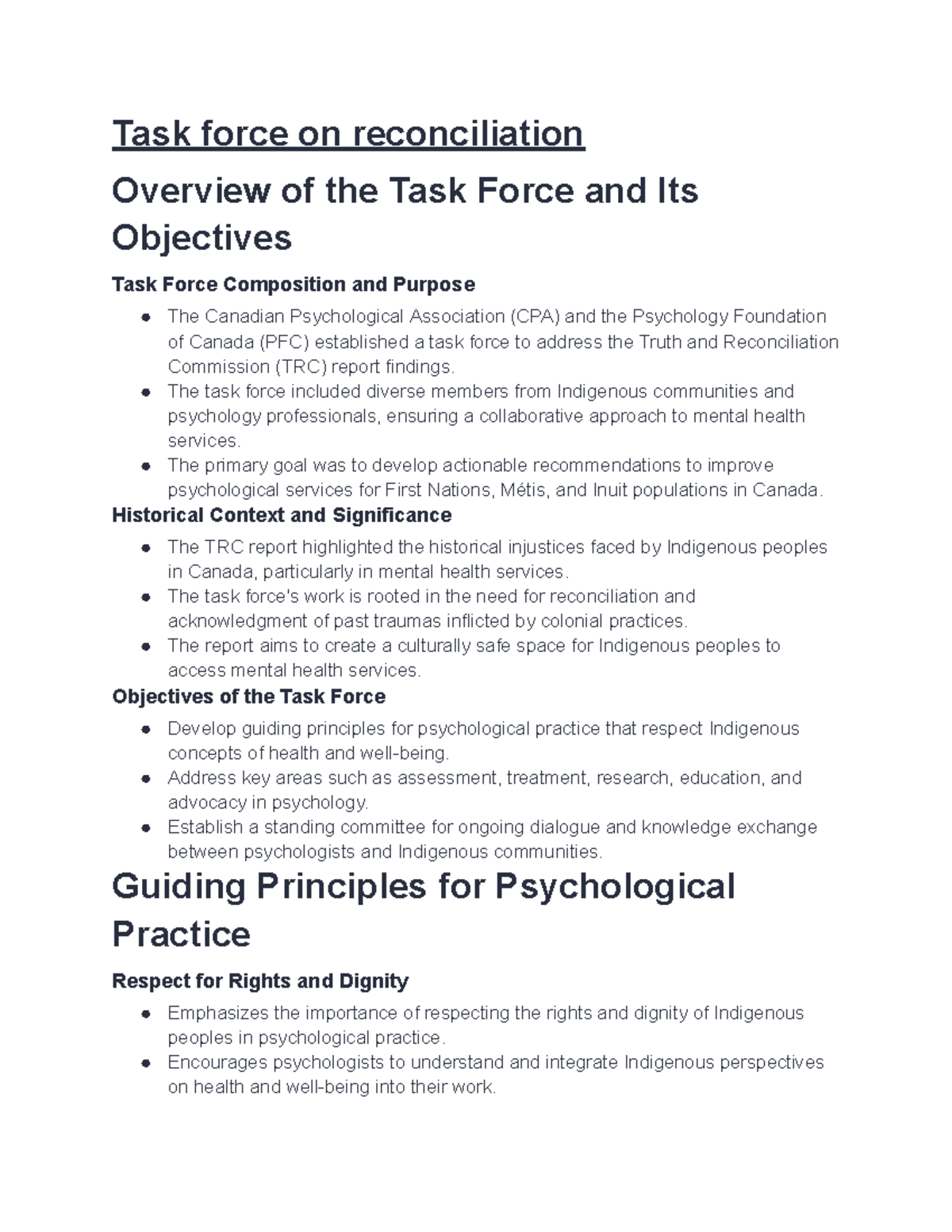 Task Force on Reconciliation: Overview and Objectives - Studocu