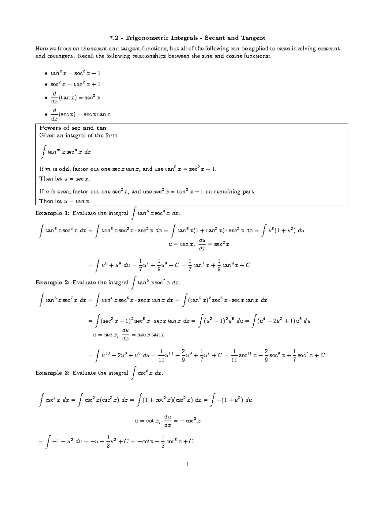 09M - Trig Integral Pt. 2 (sec and tan) - 7 - Trigonometric Integrals ...