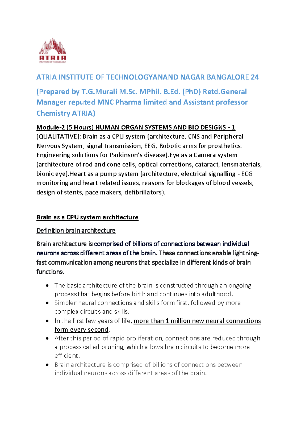 HUMAN ORGAN SYSTEMS & BIO DESIGNS (Module 2) - Lecture Notes - Studocu