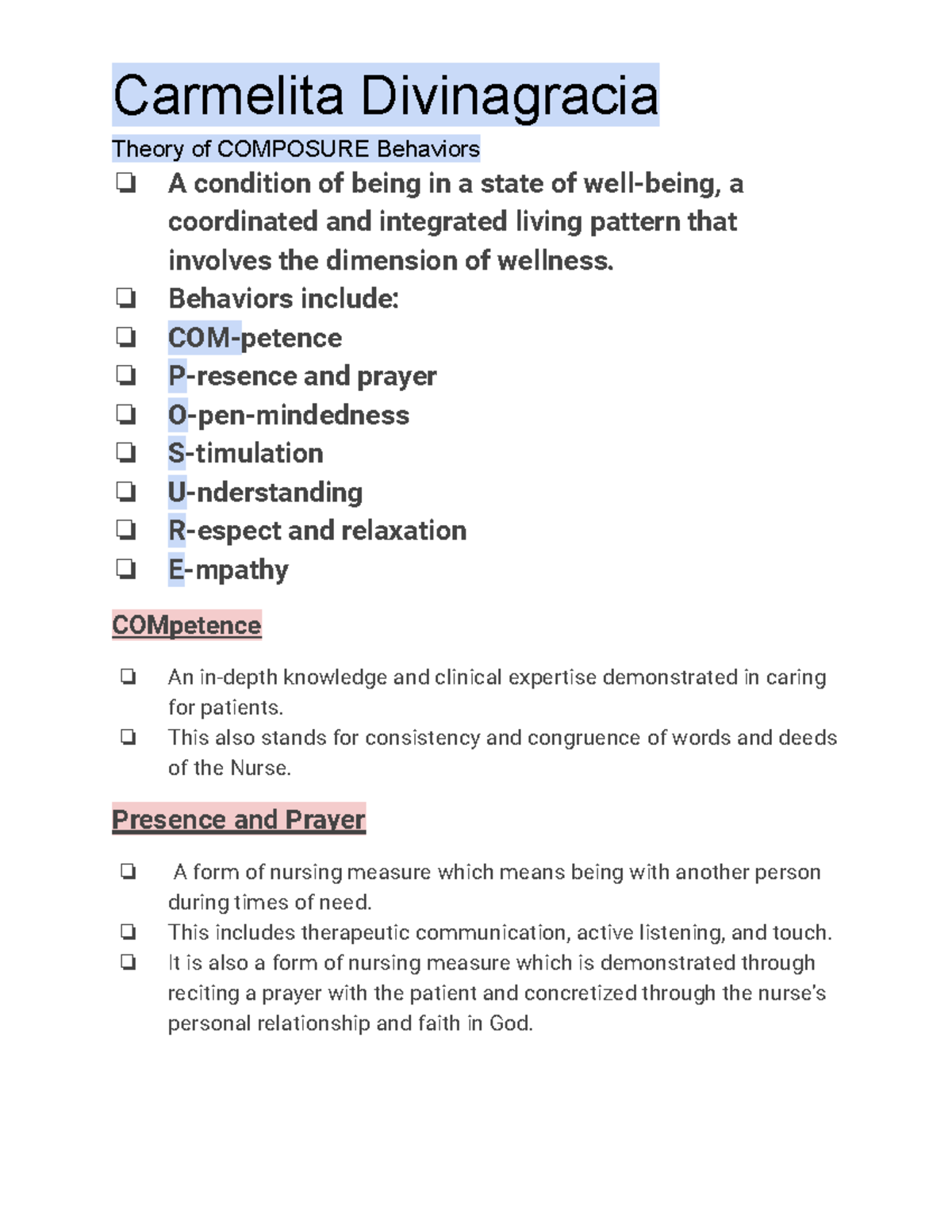 Carmelita Divinagracia: Exploring COMPOSURE Behaviors in Nursing Care ...