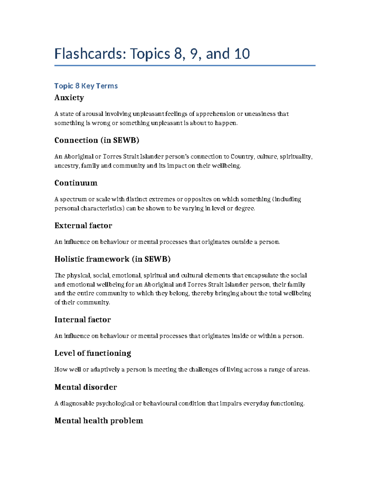 Flashcards: Key Terms for Topics 8, 9, and 10 - Studocu