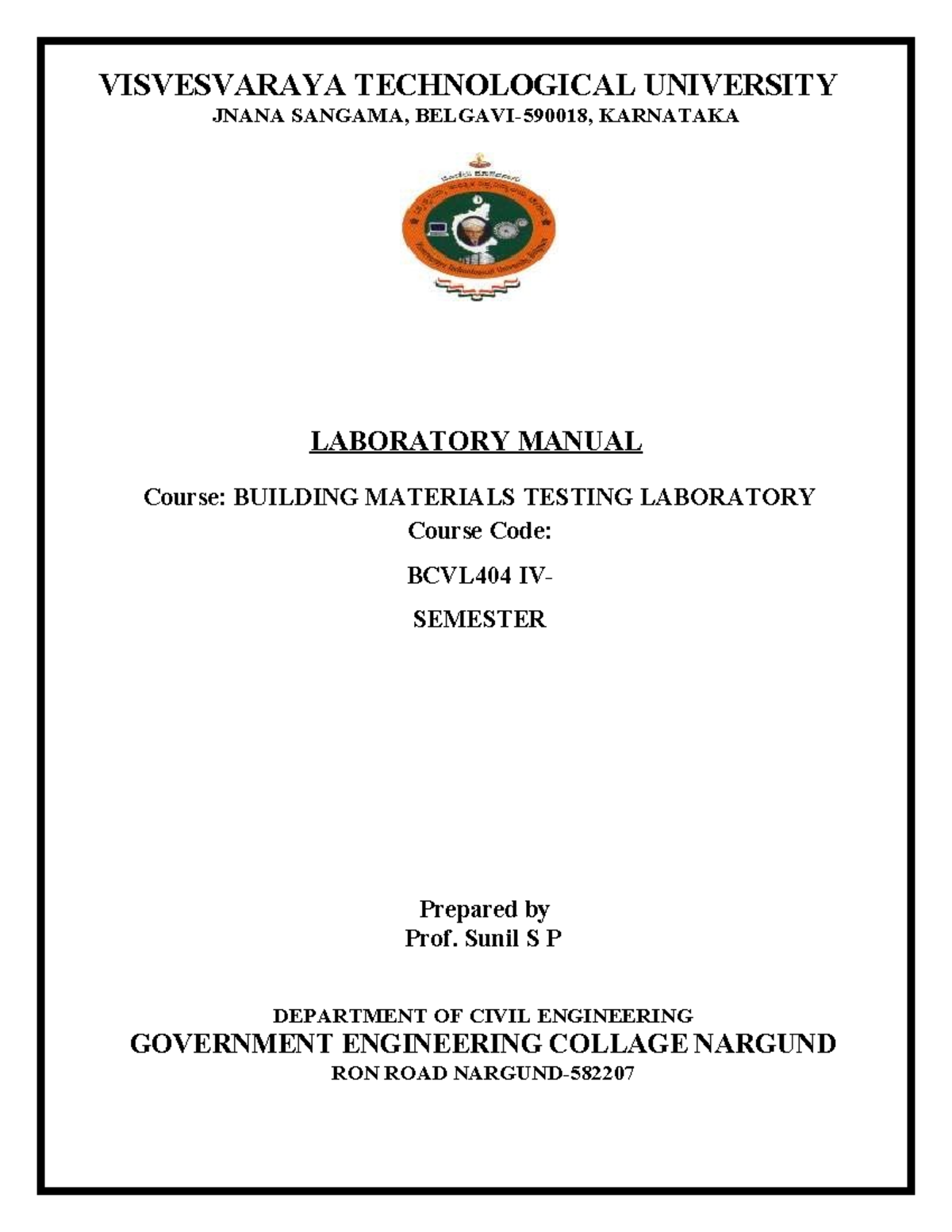 Building Materials Testing Laboratory Manual - BCVL404 - Studocu