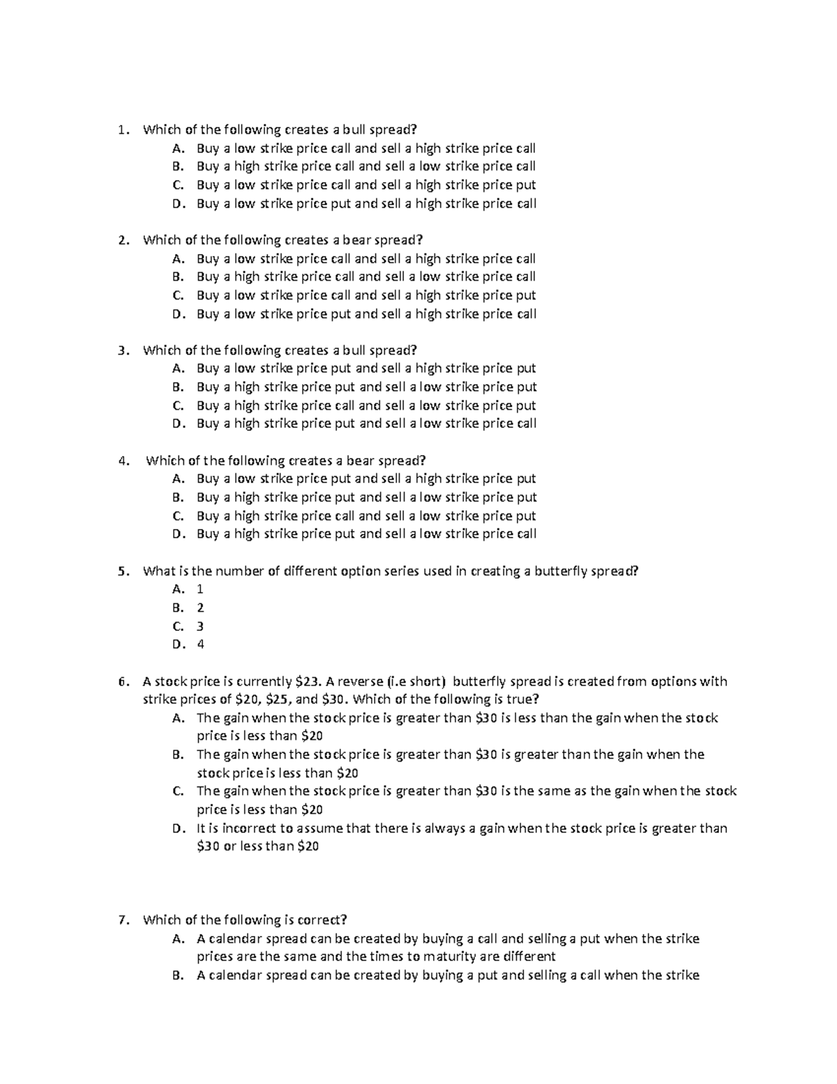Hull OFOD10e Ch12 Multiple Choice Questions on Options Strategies - Studocu