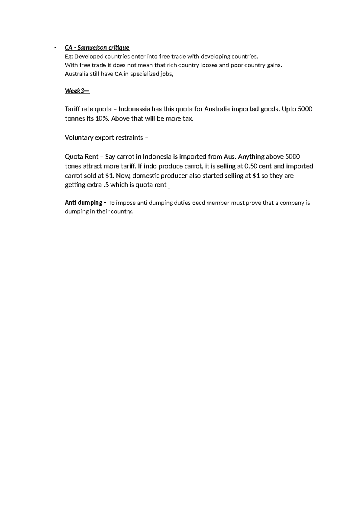 Week 3 - CA - Samuelson Critique & Trade Concepts Overview - Studocu
