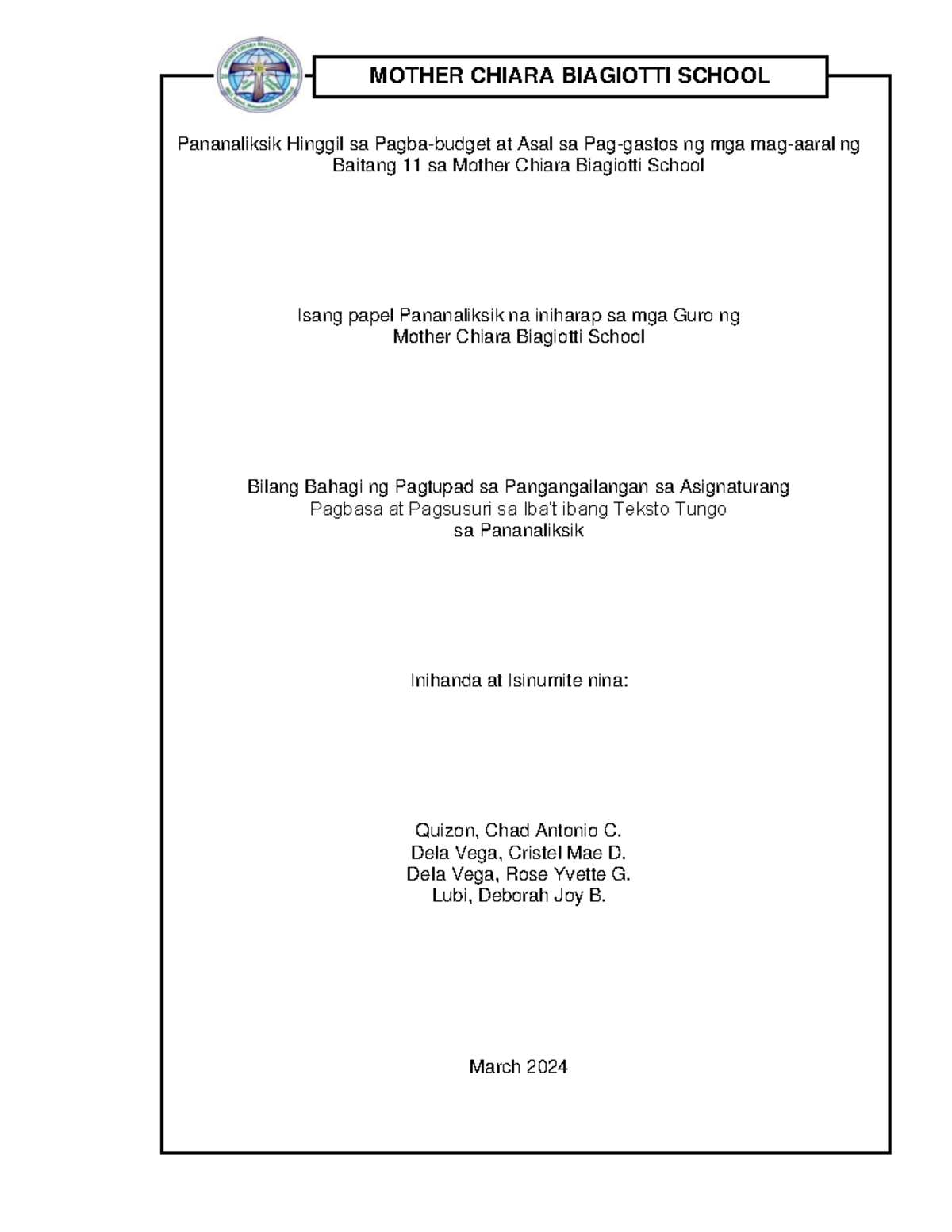 Pananaliksik sa Pagba-budget at Asal sa Paggastos ng Baitang 11 - Final Exam - Document Preview