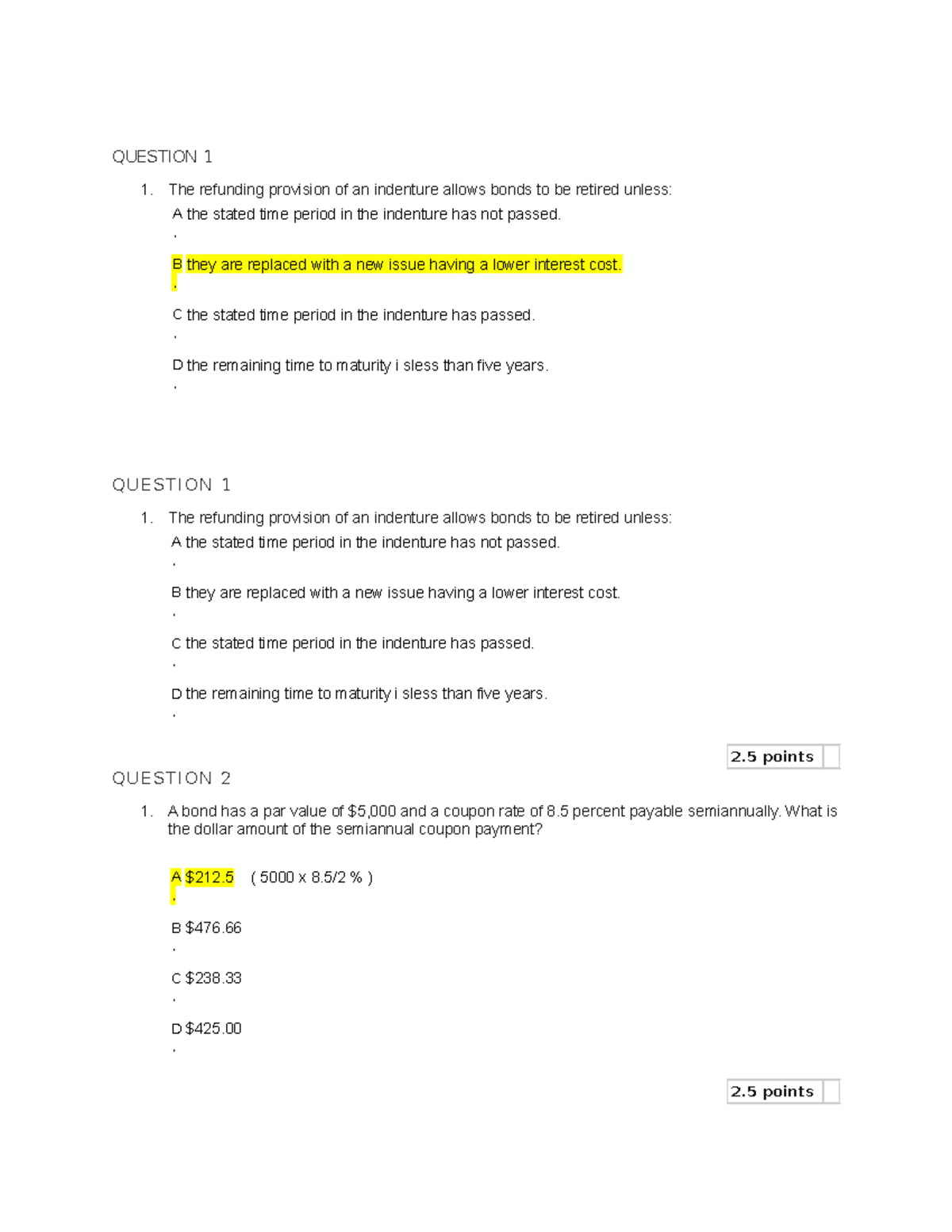 Fixed Income Quiz 1 (FIN 301) - Practice Questions and Answers - Studocu