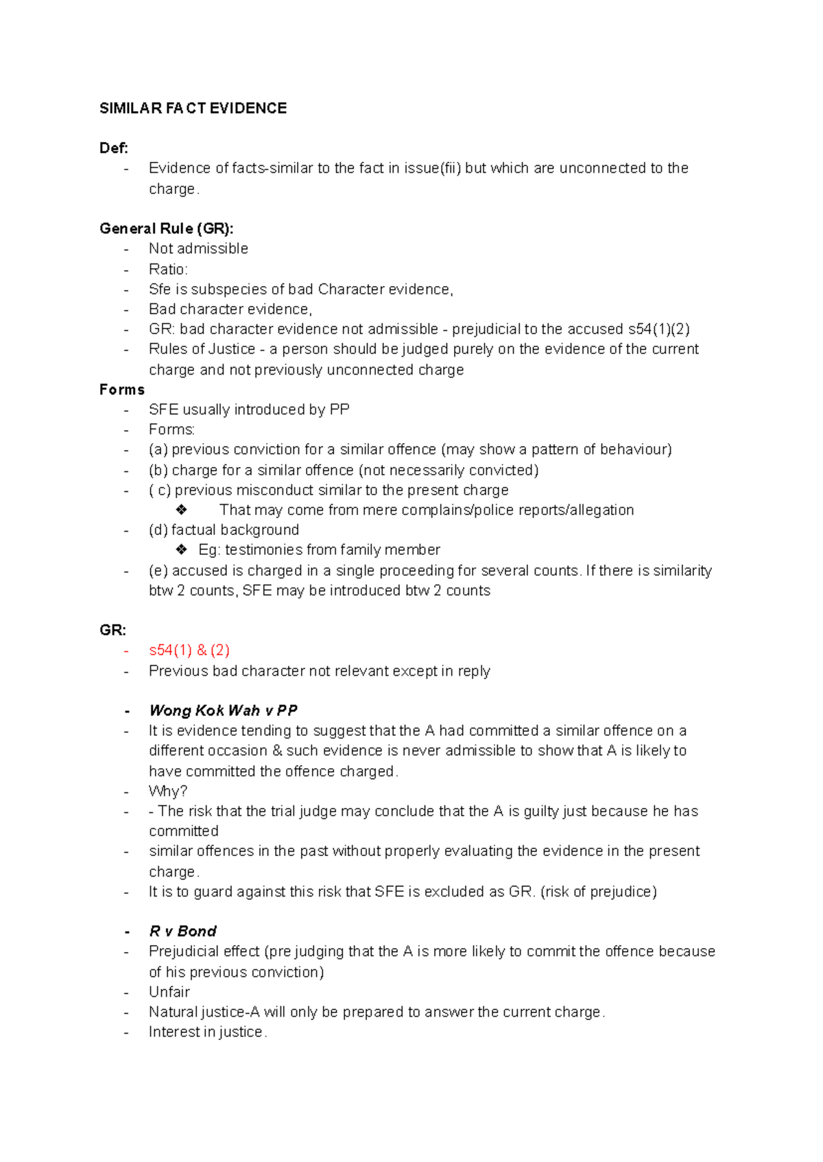 Similar FACT Evidence - SFE - SIMILAR FACT EVIDENCE Def: - Evidence of ...