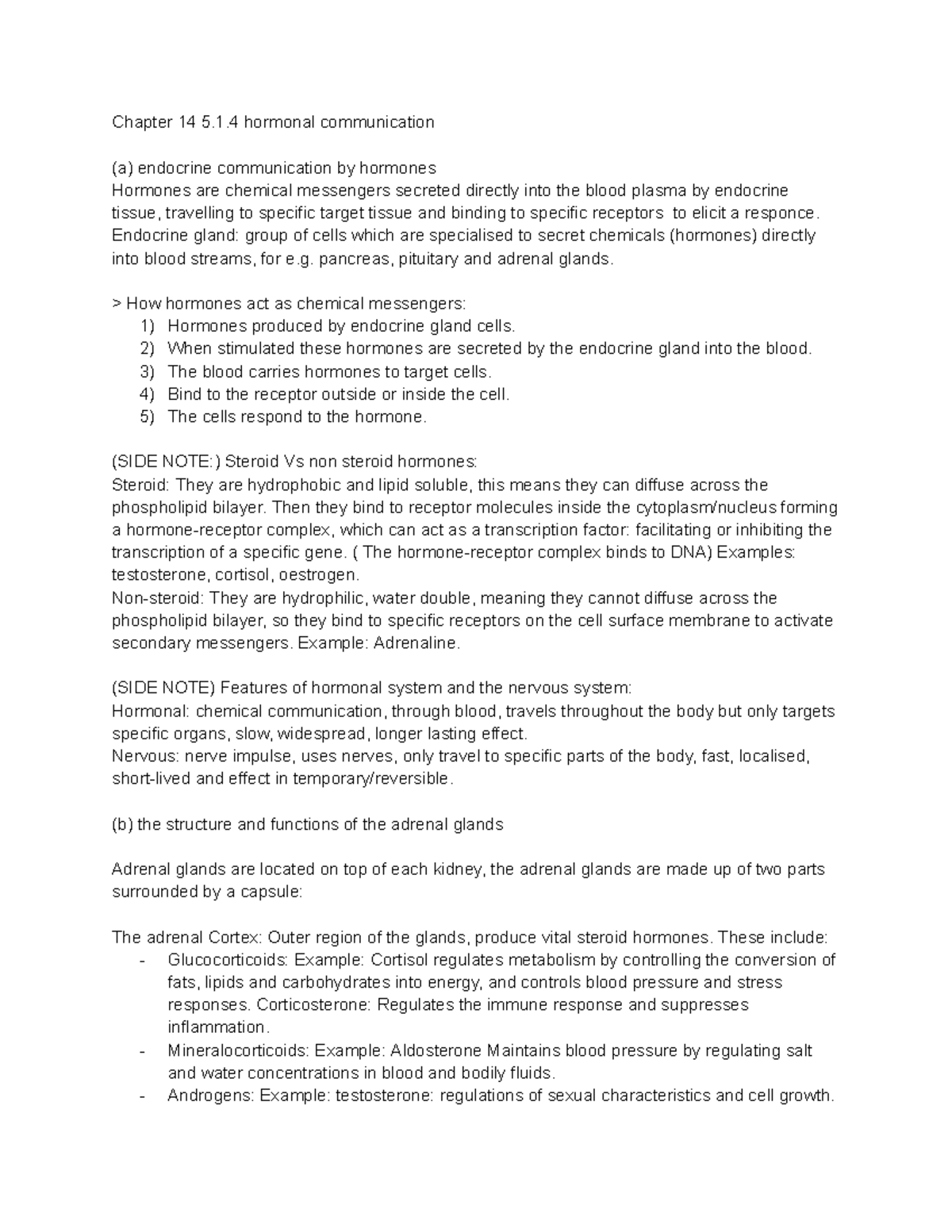 Chapter 14 - OCR A-Level Notes on Hormonal Communication and Endocrine ...