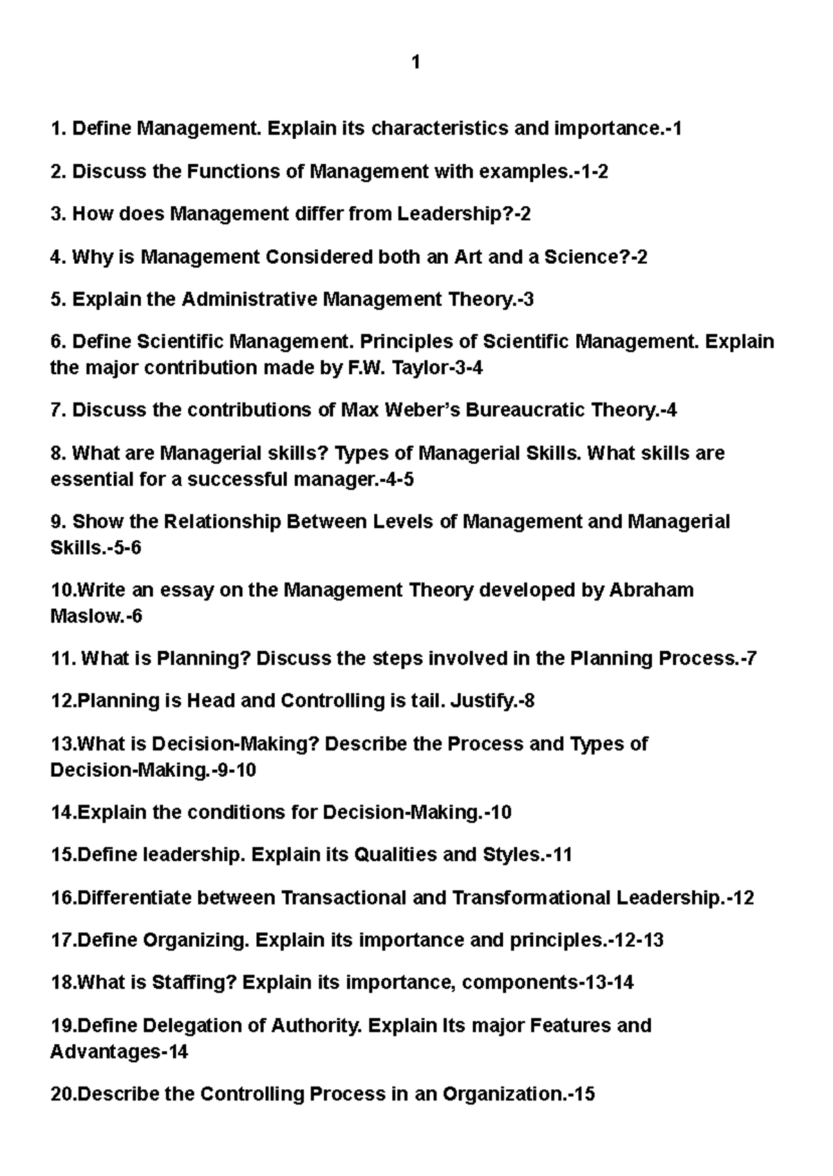 Final Exam Study Guide: Introduction to Management Concepts and ...