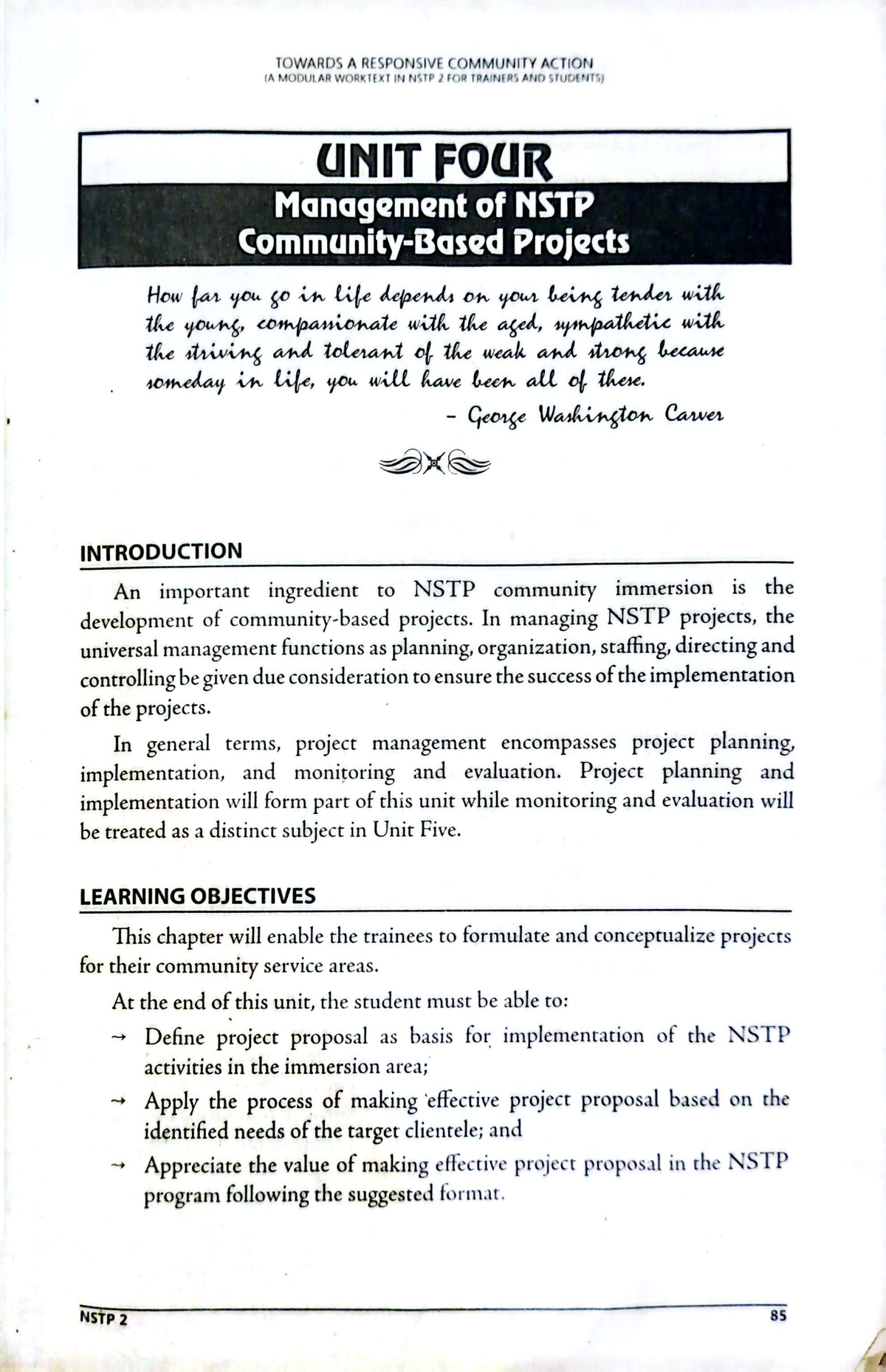 NSTP 2 Unit 4: Project Management and Proposal Development - Studocu