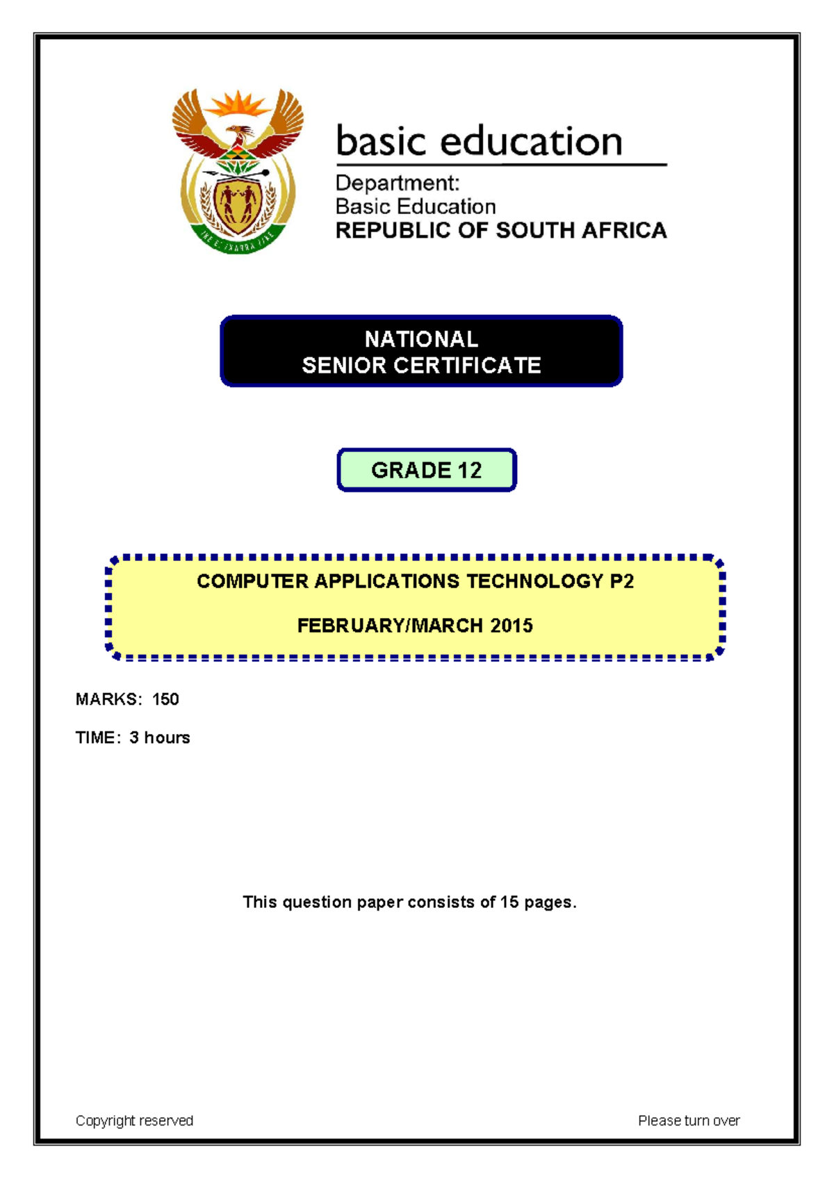 CAT-P2 2015 Final Exam Question Paper: Computer Applications Technology ...