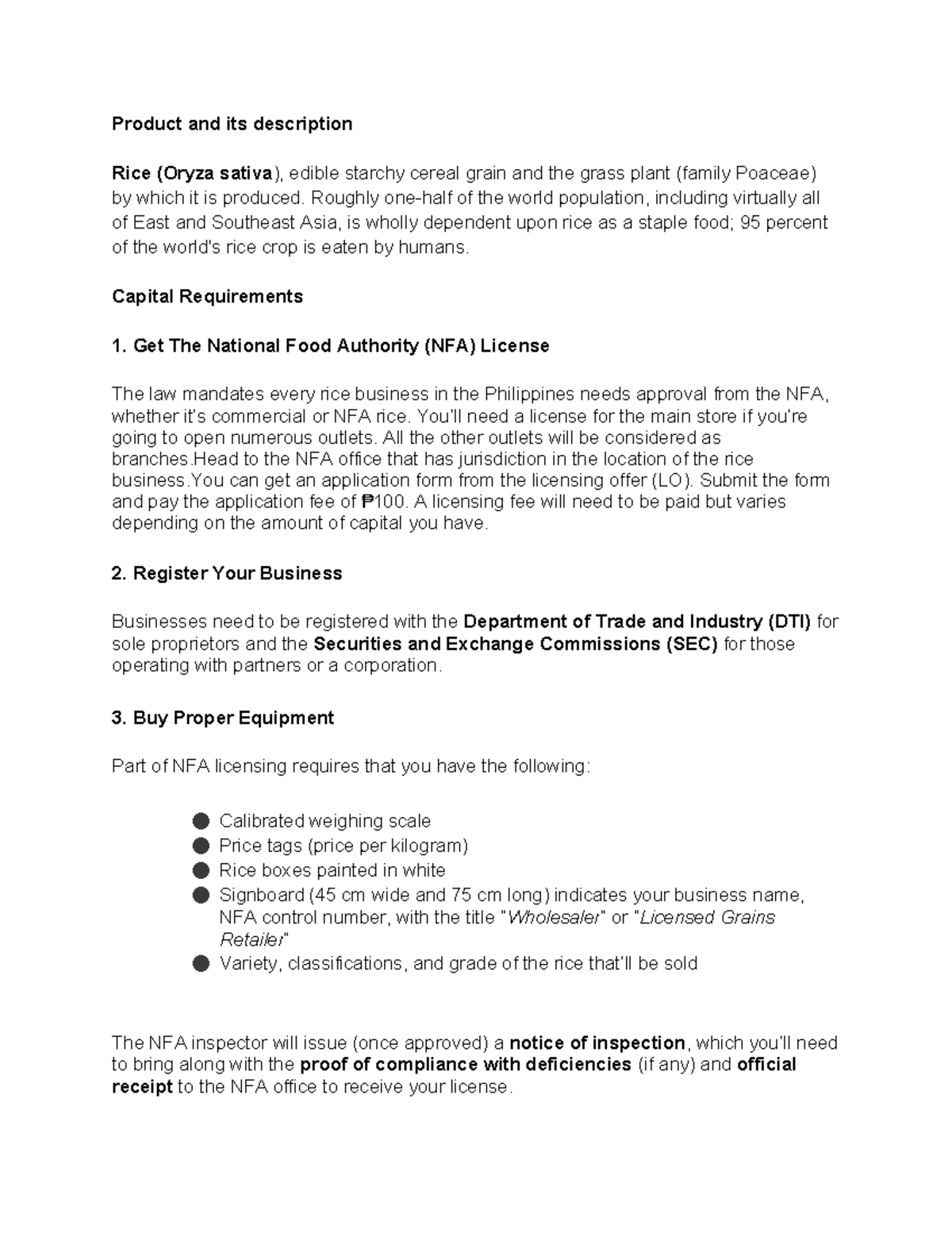 Rice Business Setup: Essential Guidelines and Requirements - Studocu