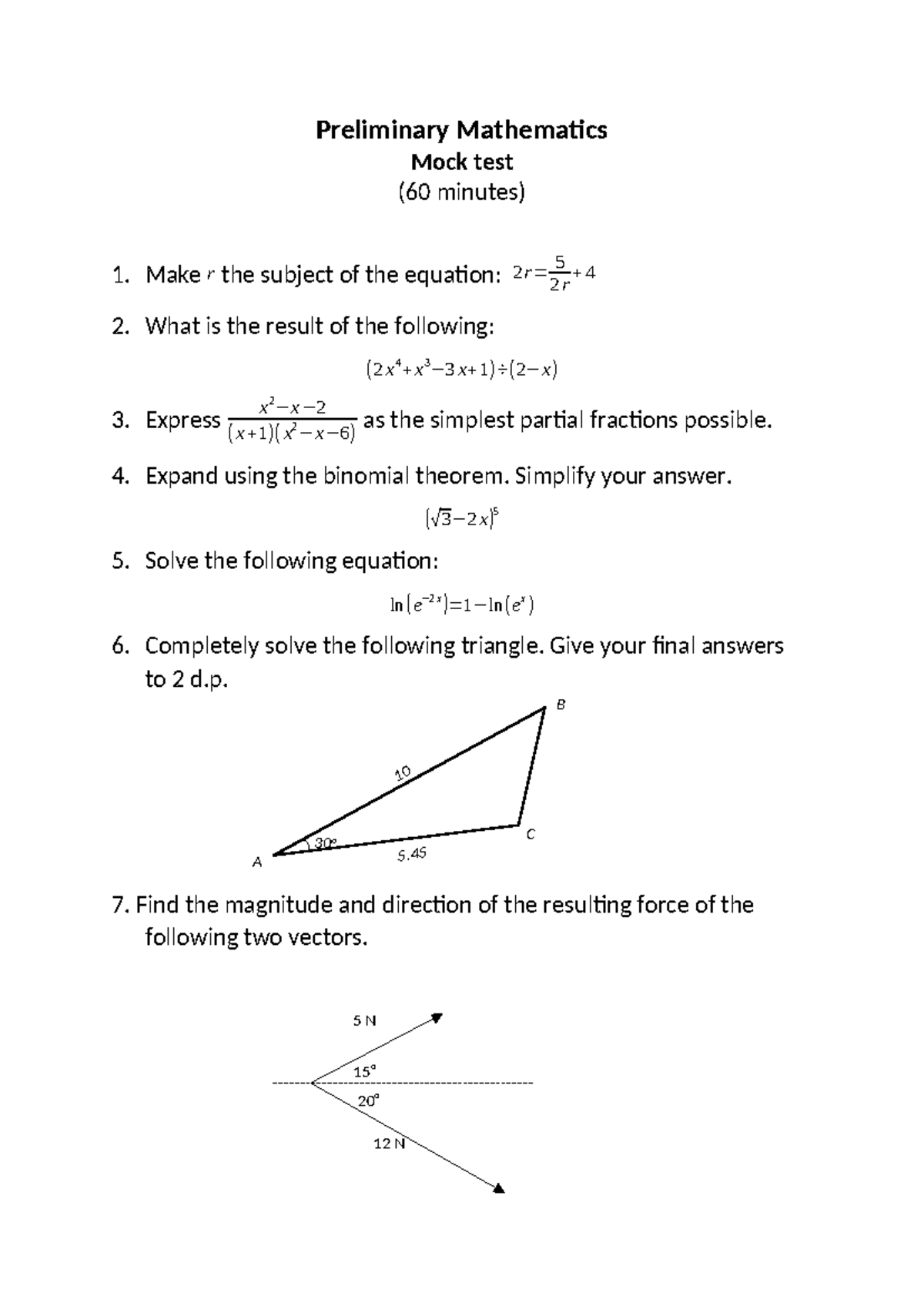 25(1) MTH00007 Preliminary Mathematics Mock Test Solutions - Studocu