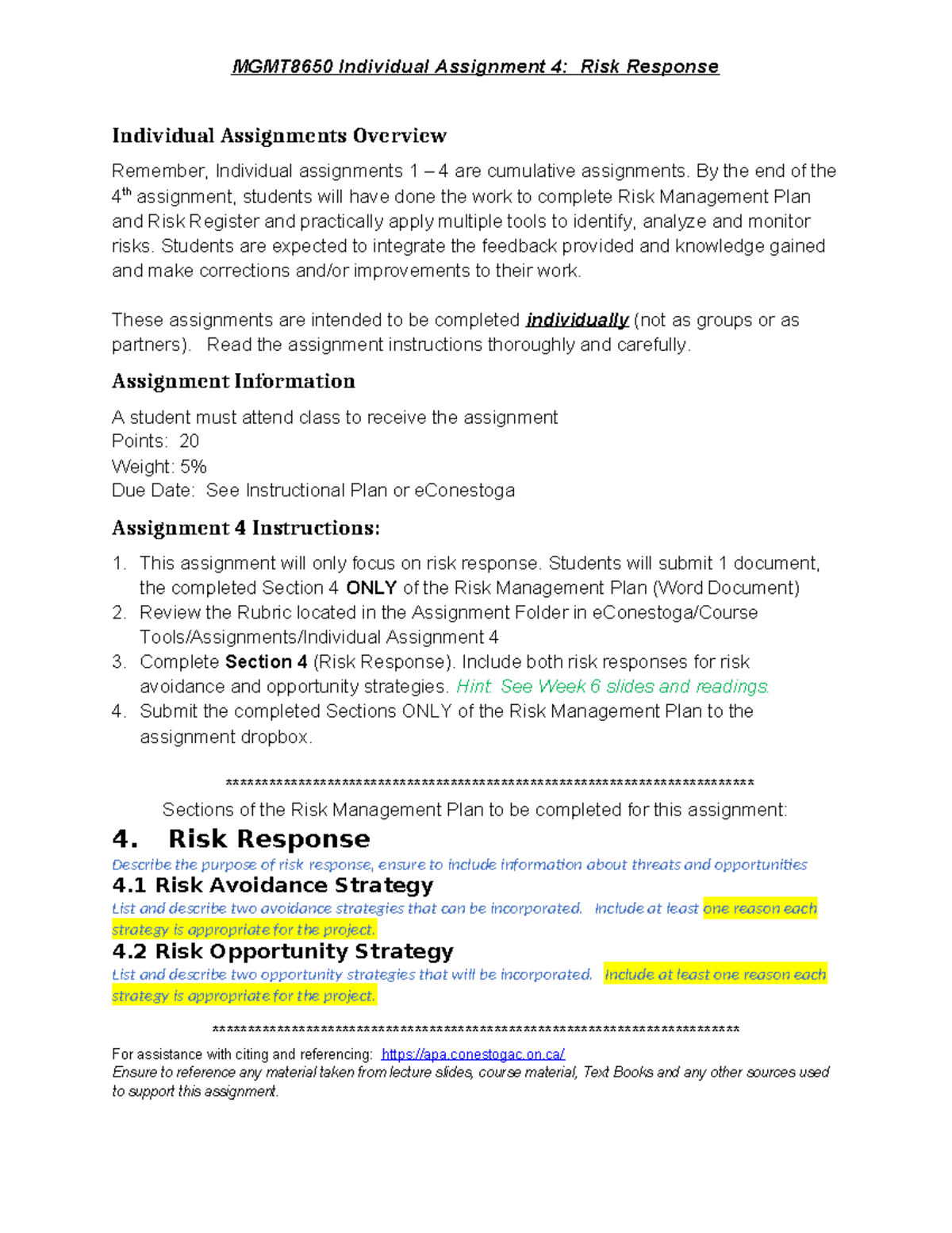 F23-Individual Assignment 4 Risk Response - MGMT8650 Individual ...