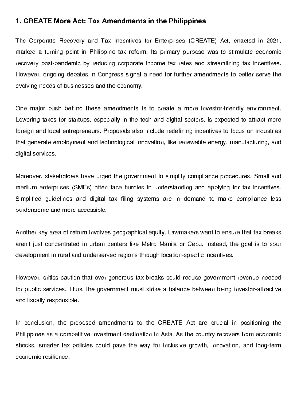 CREATE More Act Tax Amendments: Enhancing Investment in the Philippines ...