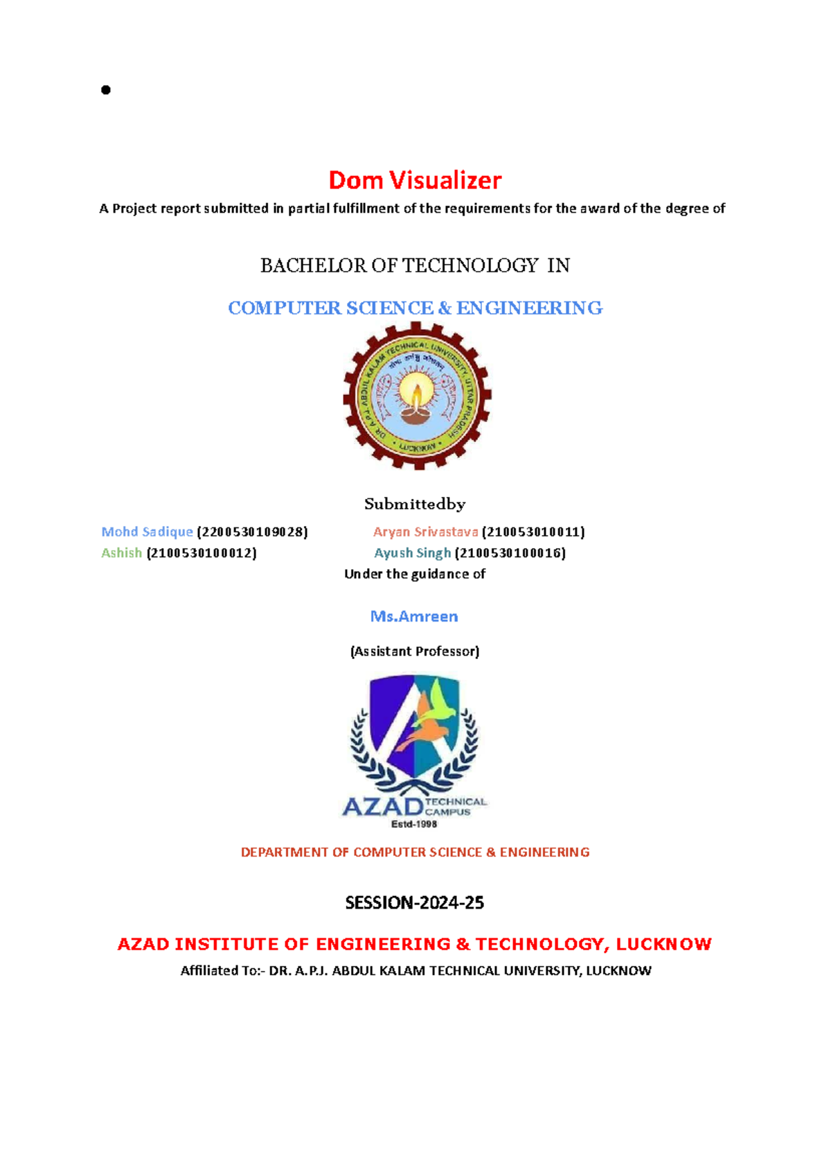 DOM Visualizer Project Report - B.Tech CSE (2200530109028) - Studocu