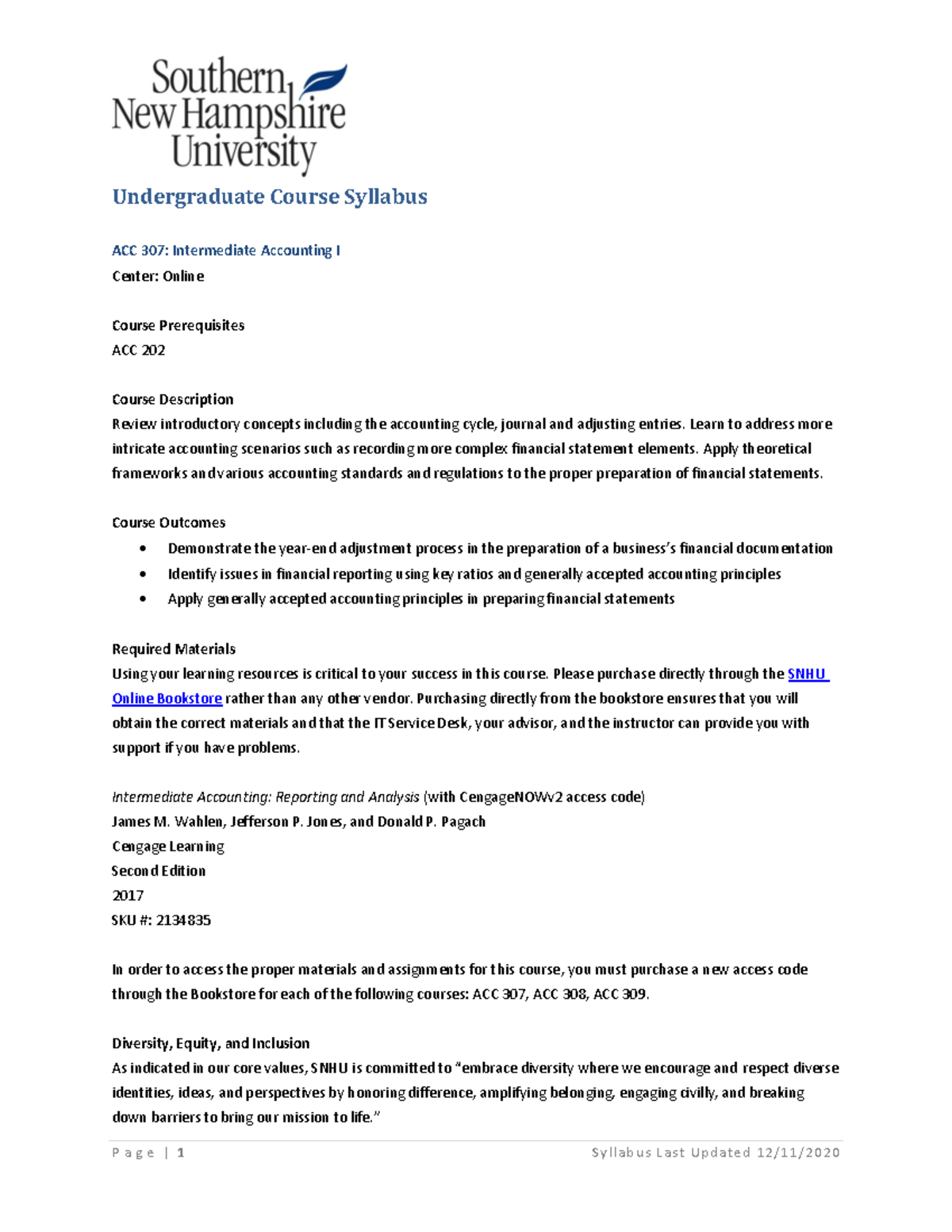 ACC 307 Syllabus: Intermediate Accounting I Course Overview - Studocu